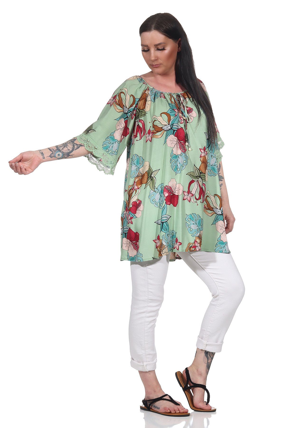 Aurela Damenmode Oversize-Shirt Tunika Damen Oversize Shirt Sommer lässiges Mint Bluse