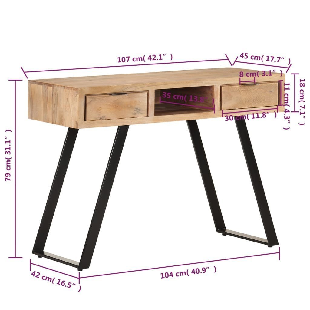 vidaXL Massivholz Schreibtisch Akazie Kanten 107x45x79 cm Lebendige Schreibtisch