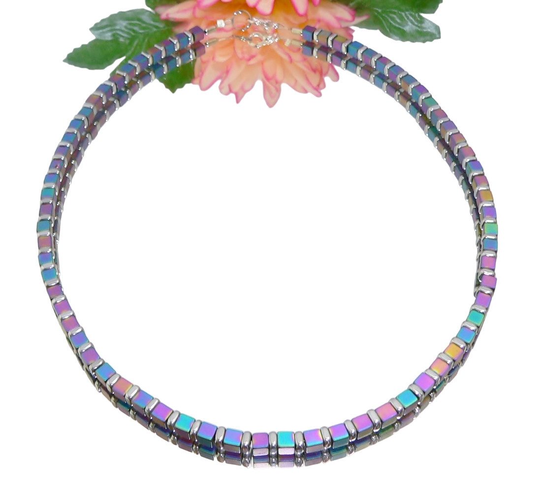 traumschmuck Collier 052f Kette Würfelkette Würfel Hämatit matt mehrfarbig Spacer silber (Geschenk, Muttertag, Weihnachten, Geburtstag, Valentinstag, incl. Schmuckbox), handgefertigt, Made in Germany