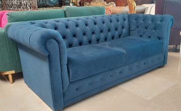 JVmoebel Chesterfield-Sofa Wohnzimmer Luxus Sofa 3 Sitzer Chesterfield Sofa Blau Textil Sofort, 1 Teile, Made in Europa