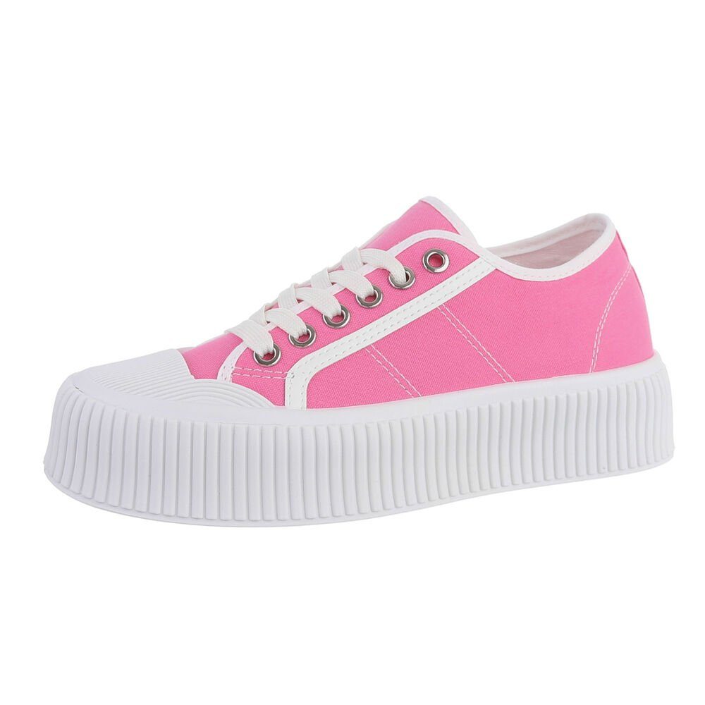 Ital-Design Damen Low-Top Freizeit Sneaker Flach Sneakers Low in Pink