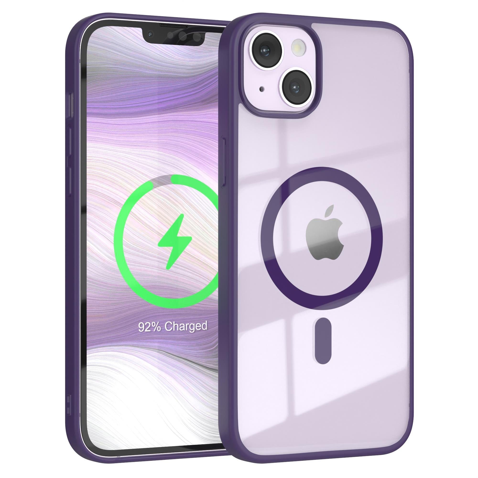 EAZY CASE Handyhülle Transparente Hülle mit MagSafe für iPhone 14 Plus 6,7 Zoll, Hülle mit Kameraschutz, Smart Case kompatibel mit Magsafe, Violett