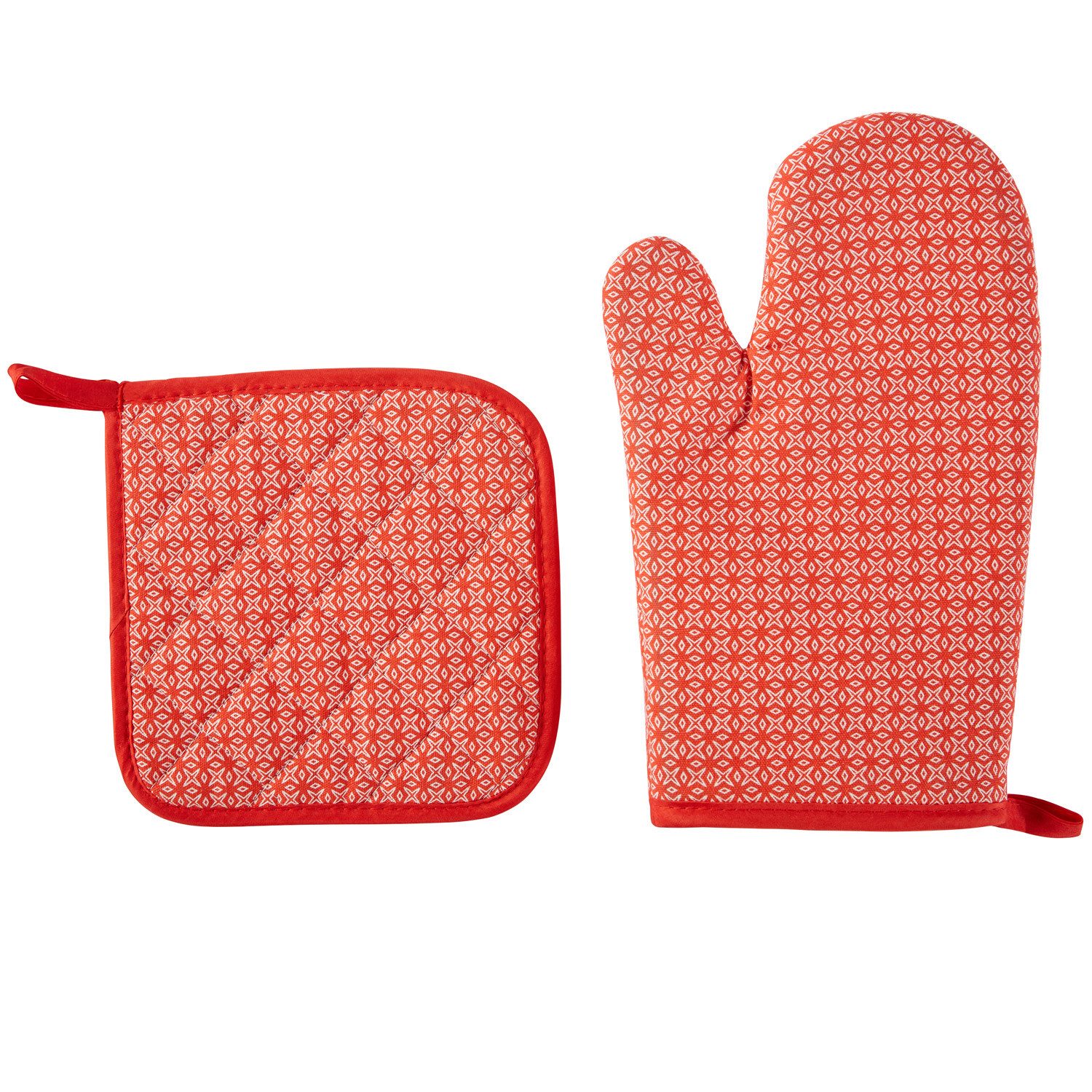 Marrakesch Orient & Mediterran Interior Topfhandschuhe 2er Set Ofenhandschuh und Topflappen Layla aus Baumwolle in Rot 28 cm, (1-tlg), Handarbeit