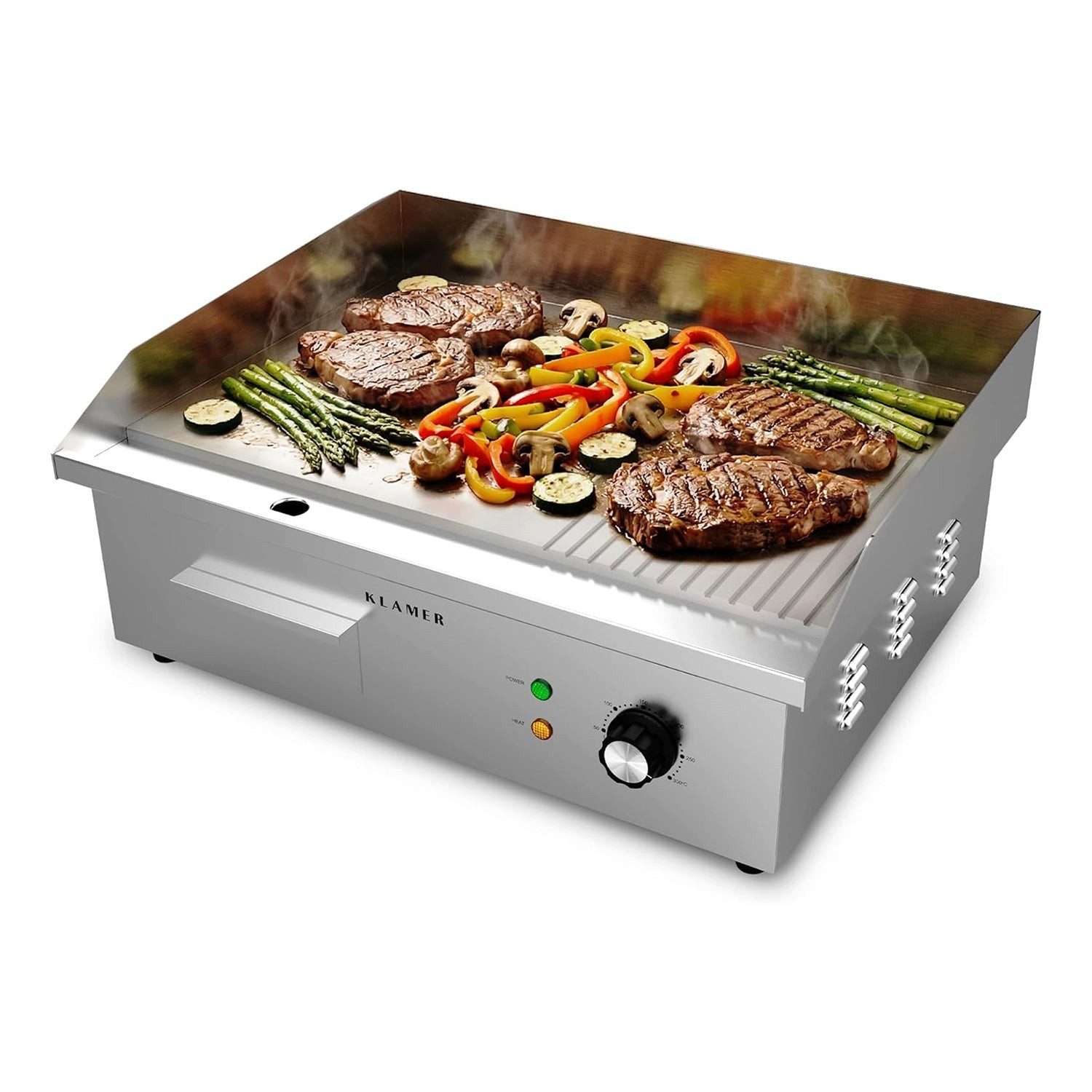 KLAMER Elektrogrill Edelstahl 3000W, XL Grillplatte 54,5x38,5 cm, Tischgrill Elektrisch 5…, 3000 W, Anti-Haft-Oberfläche, Fettbehälter, Stufenlose Temperaturregelung