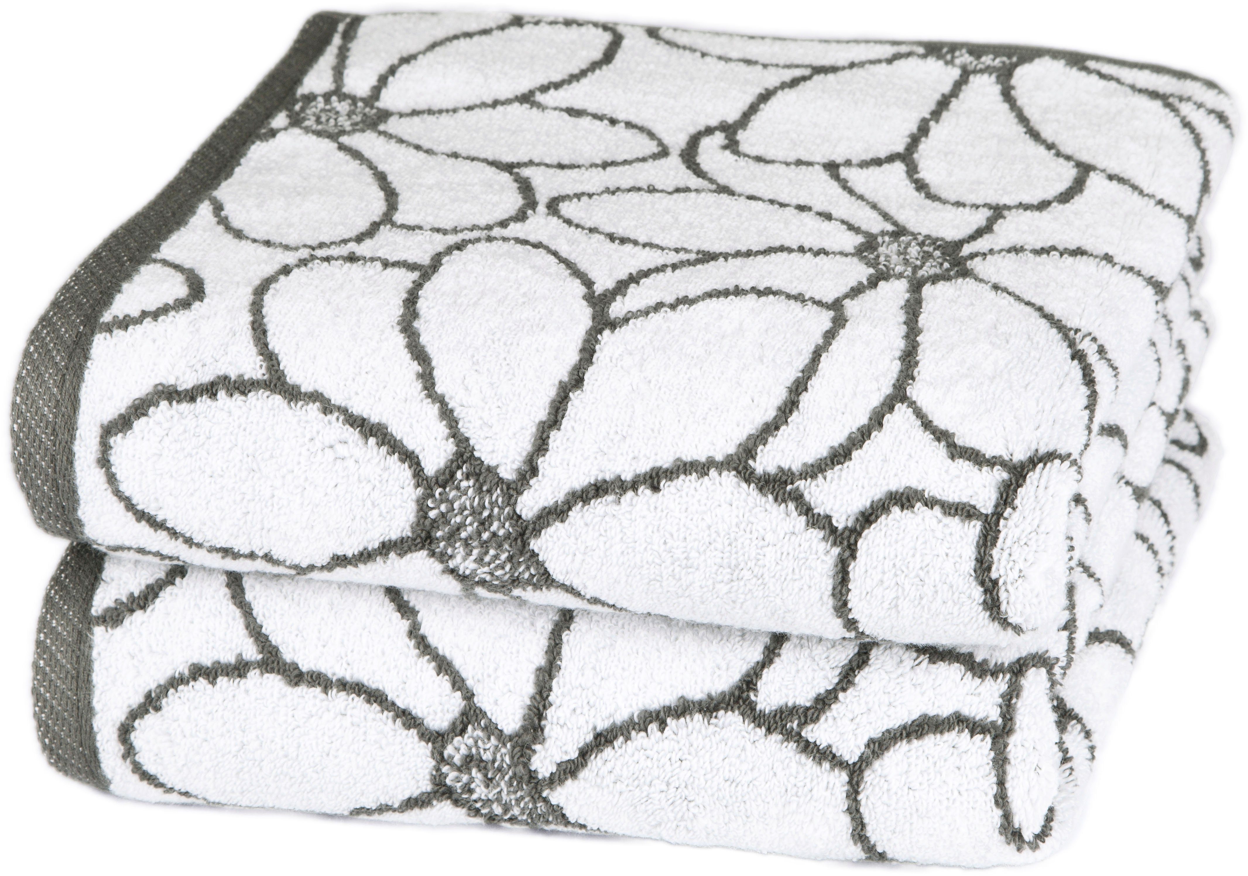 ROSS Handtücher Blütenfond, Frottier (2-St), feinster Weiß-Anthrazit Mako-Baumwolle aus