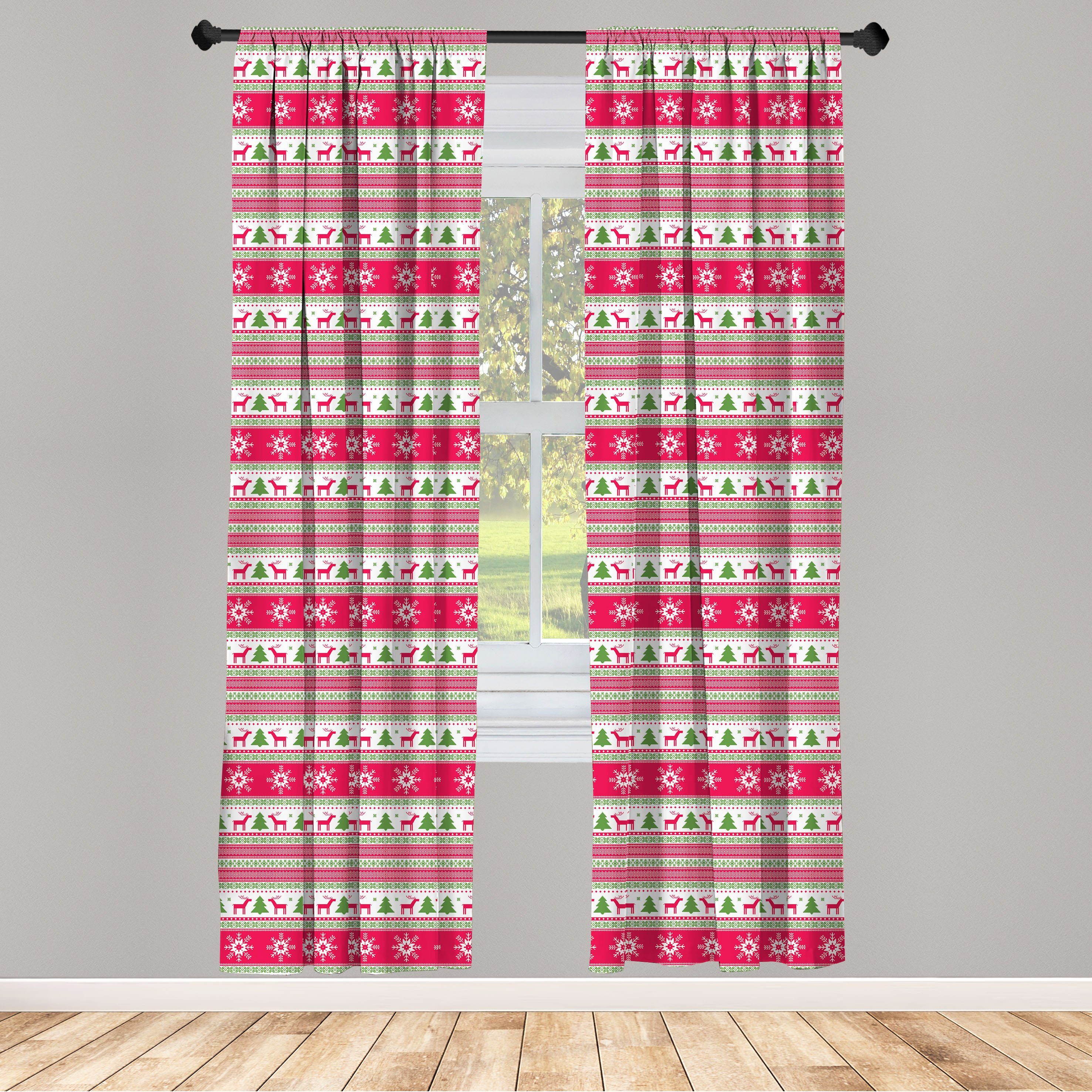 Gardine Vorhang für Wohnzimmer Schlafzimmer Dekor, Abakuhaus, Microfaser, nordisch Needlework Stil Weihnachten | Fertiggardinen