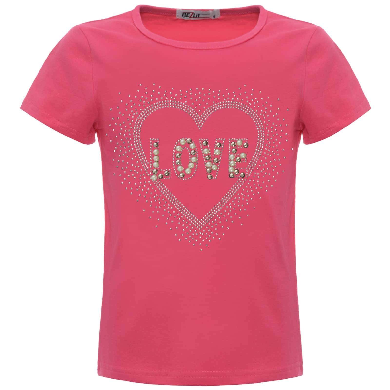 BEZLIT T-Shirt Mädchen T-Shirt Glitzersteinchen (1-tlg) mit Motiv Pink