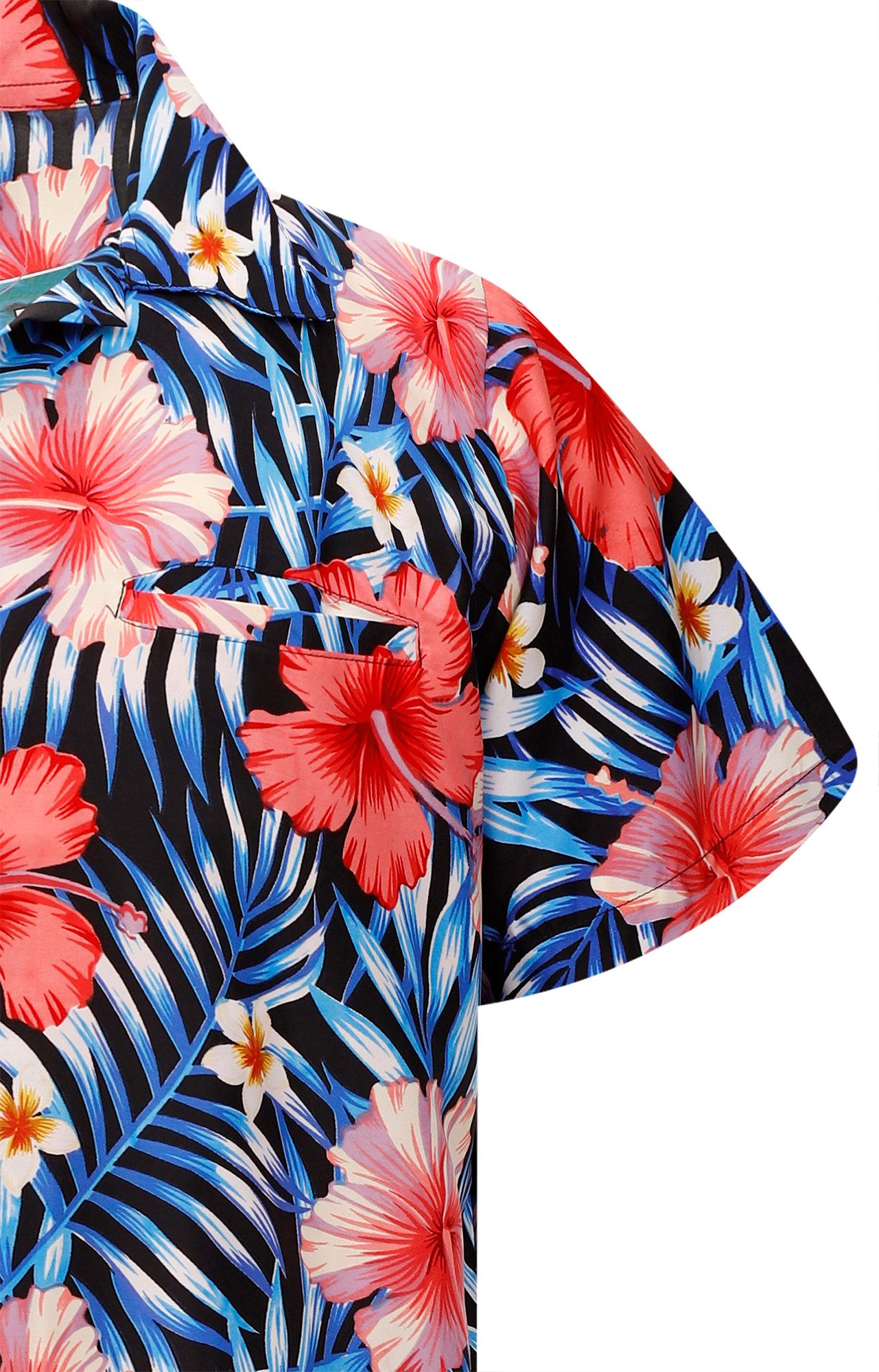 King Kameha Hawaiihemd Tropical Hibiscus Funky Hawaii-Hemd Kurzarm Front-Tasche Unisex – Bild 4 von 5