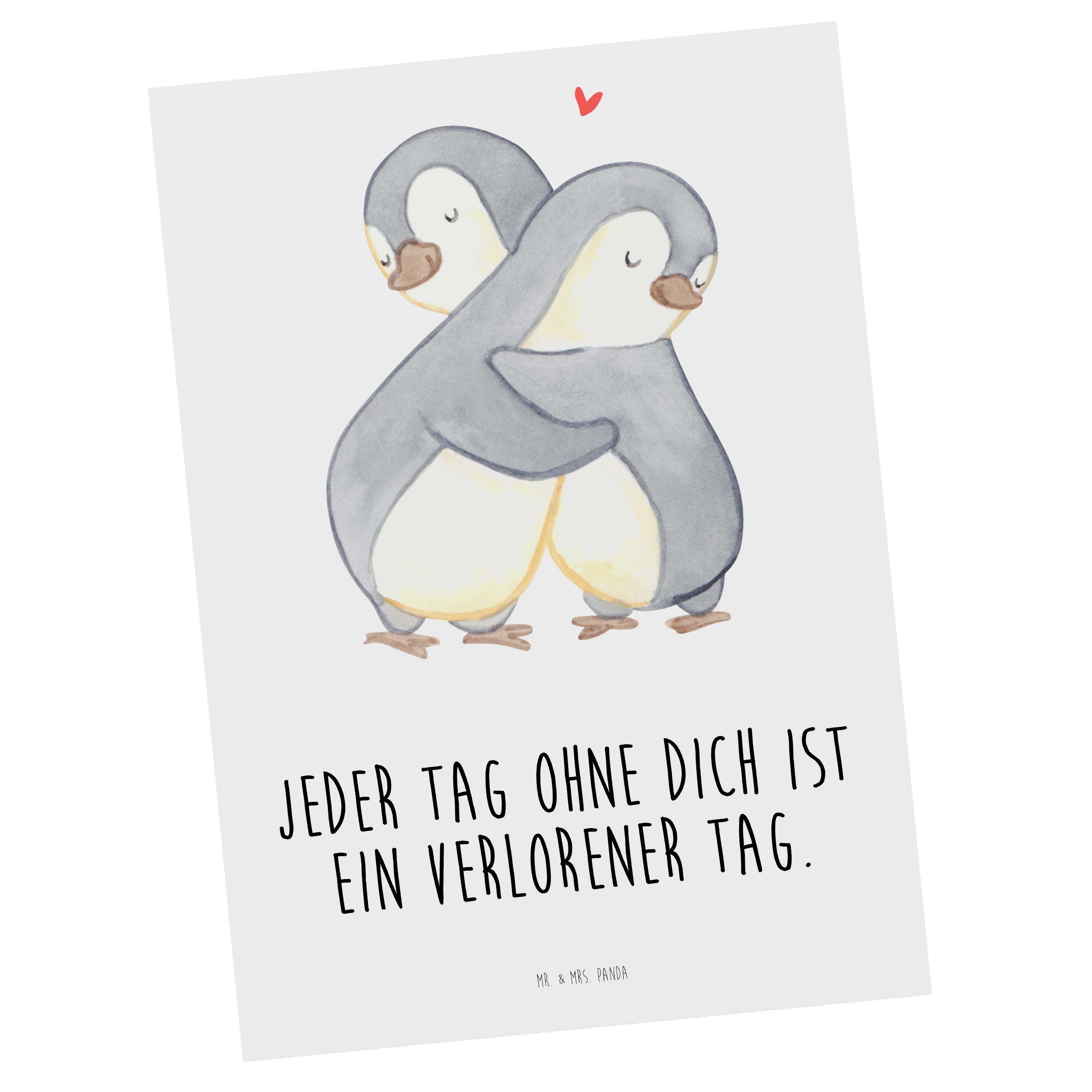 Mr. & Mrs. Panda Postkarte Pinguine Kuscheln - Weiß - Geschenk, Geburtstagskarte, Grußkarte, Ehe