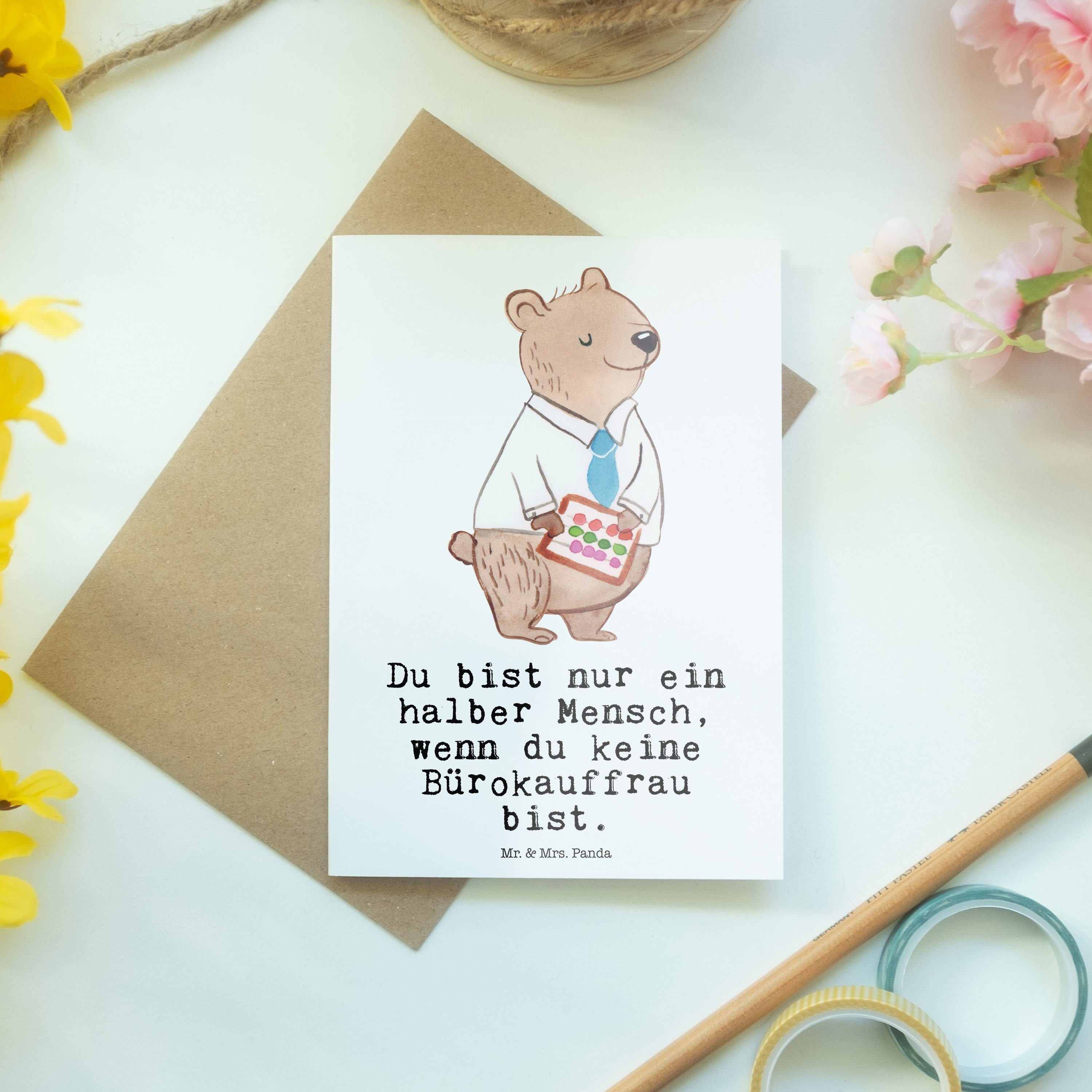 Mr. & Mrs. Panda Grußkarte Weiß Geschenk, mit Büromanagement Bürokauffrau für - Kauffrau - Herz