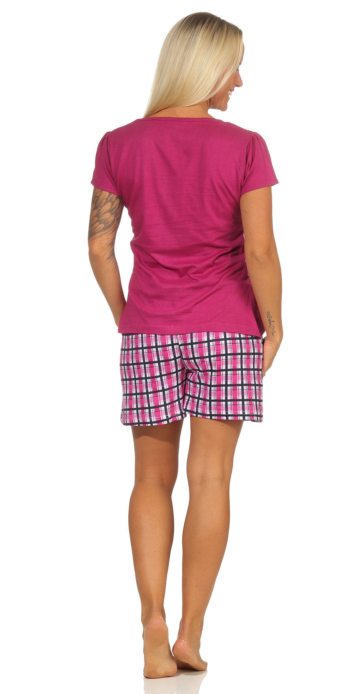 Damen Shortys Pink Baumwolle Schlafanzug Schlafanzug Moonline Nachtwäsche