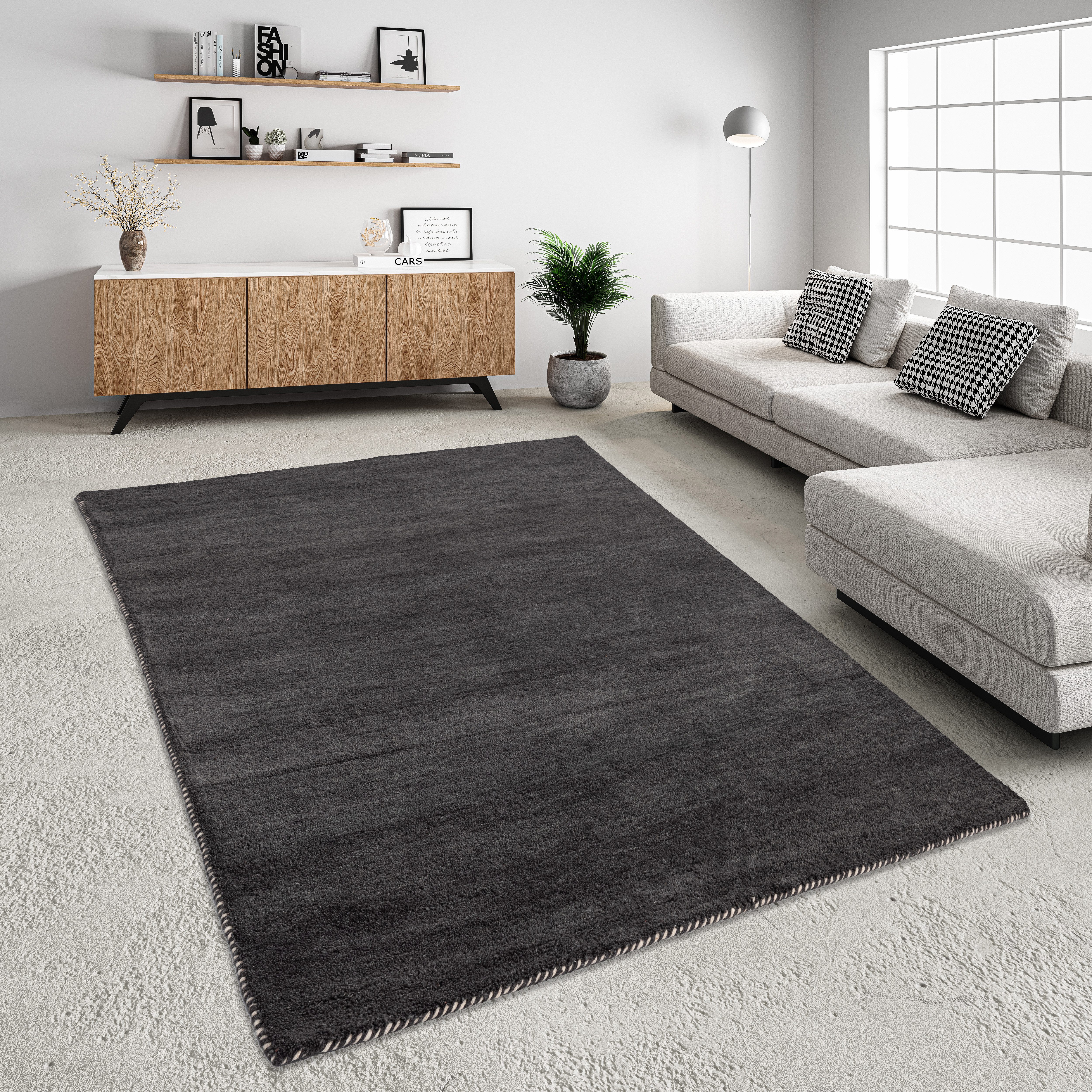 THEKO Wollteppich Gabbeh Uni, Handweb Teppich, meliert, reine Wolle, handgewebt, rechteckig, Höhe: 14 mm, Schlafzimmer, Wohnzimmer, Esszimmer, auch als Läufer oder rund