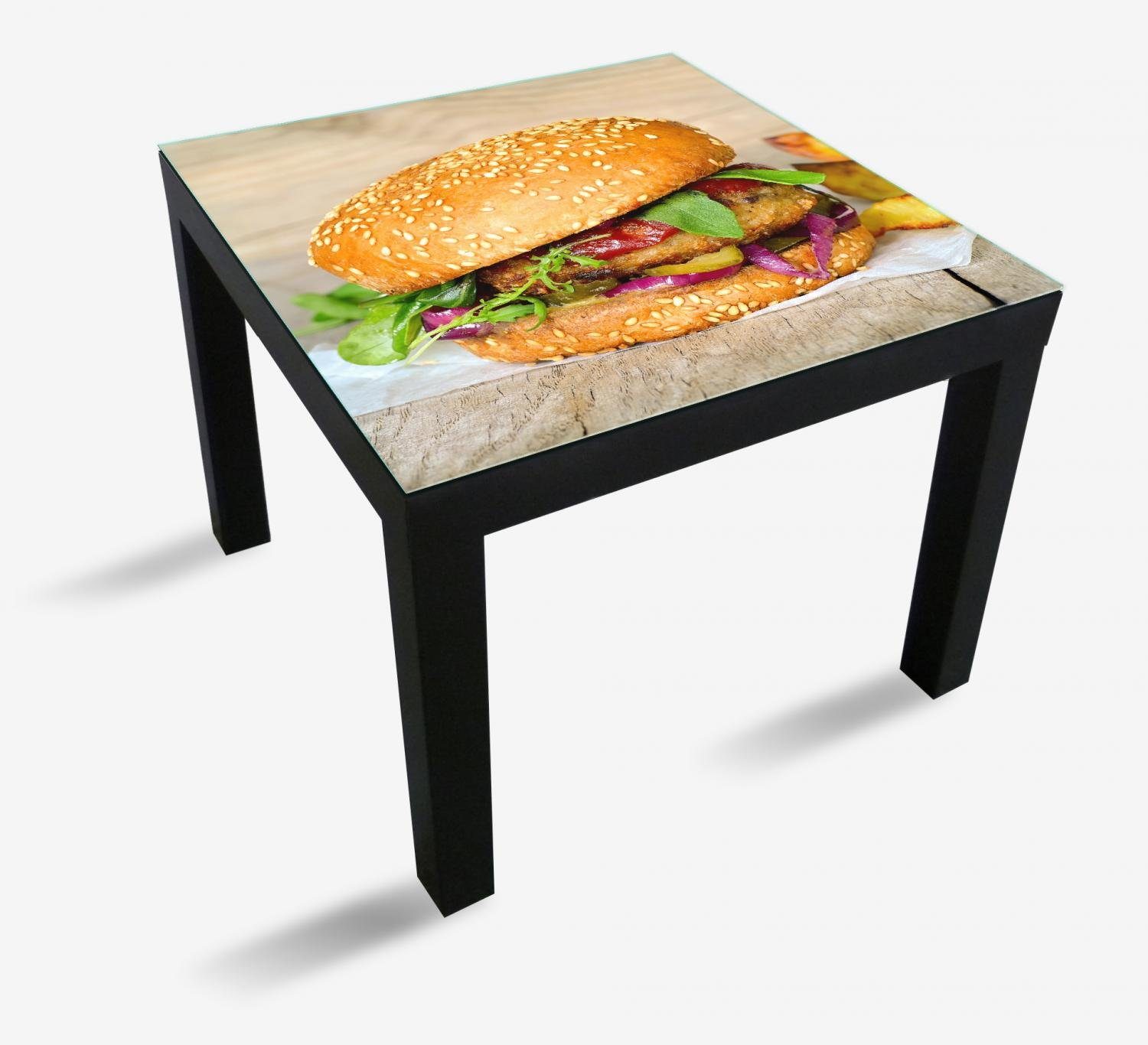 Wallario Tischplatte Burger mit frischem Salat und Pommes (1 St), für Ikea Lack Tisch geeignet