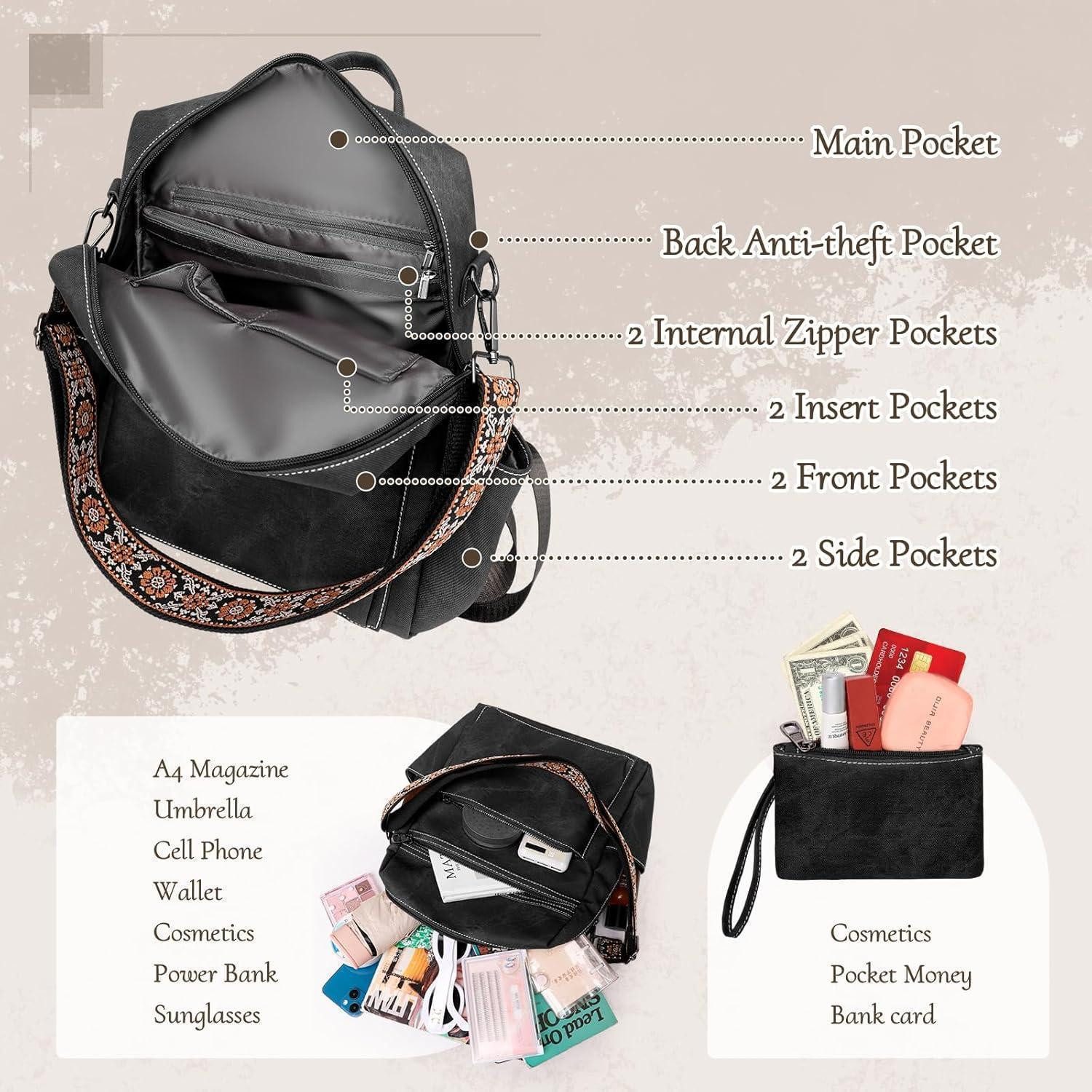 LuxusKollektion Freizeitrucksack Rucksack Damen Diebstahlschutz Wasserdicht PU Mehrzweck Schwarz