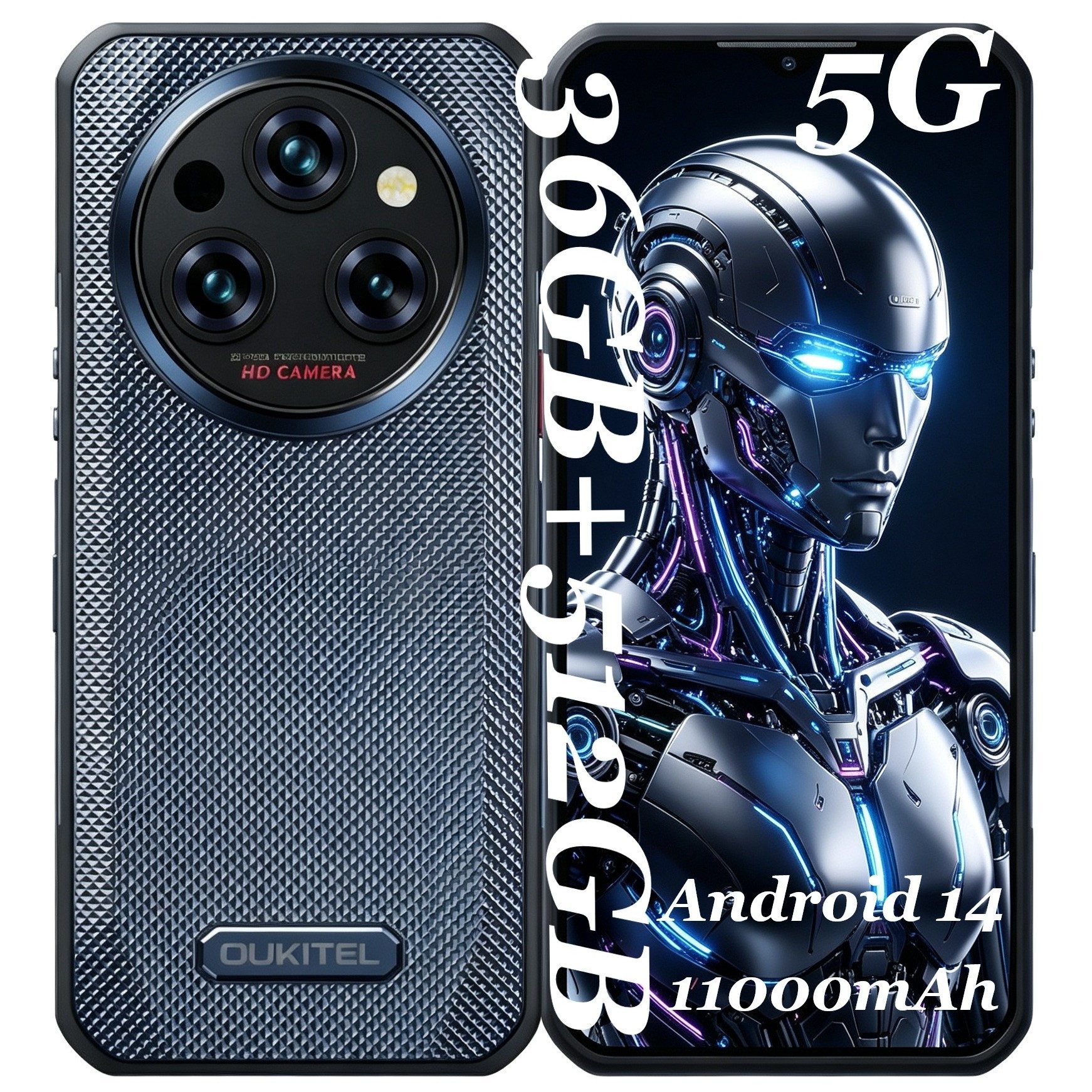 OUKITEL WP35 Pro 5G Robustes Smartphone 11000mAh 14,9mm dünn Outdoor Handy Smartphone (6.6 Zoll, 512 GB Speicherplatz, 64 MP Kamera, 36GB+512GB 108MP Kamera 6,6" 2.4K Display IP68/IP69K Android 14)