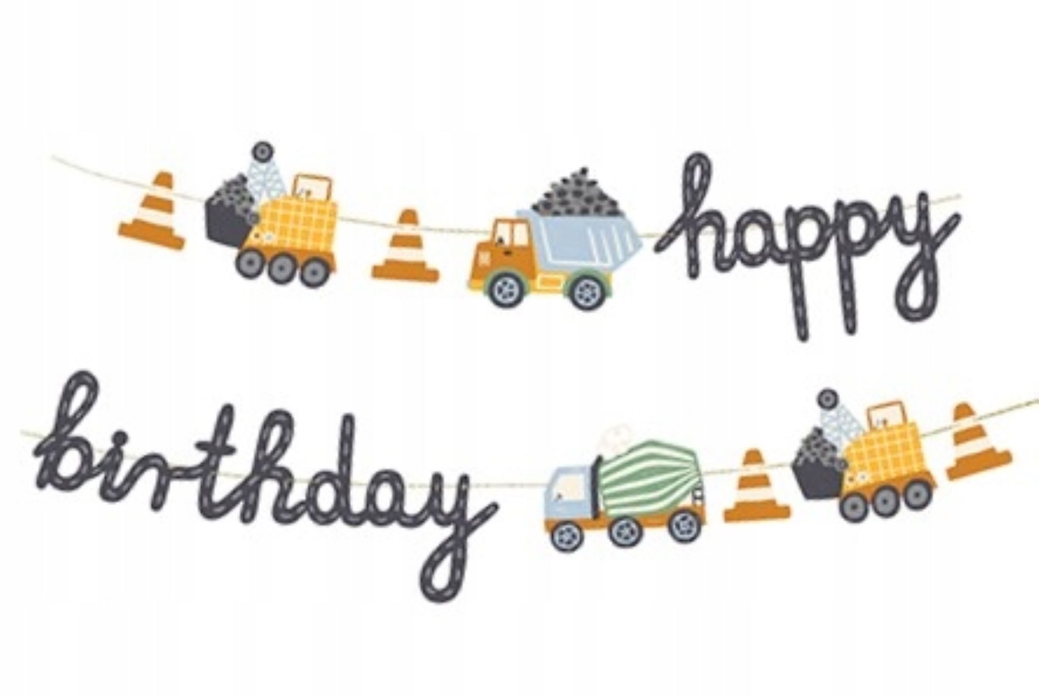 partydeco Girlande Geburtstagsbanner Happy Birthday Baustellenfahrzeuge 2m