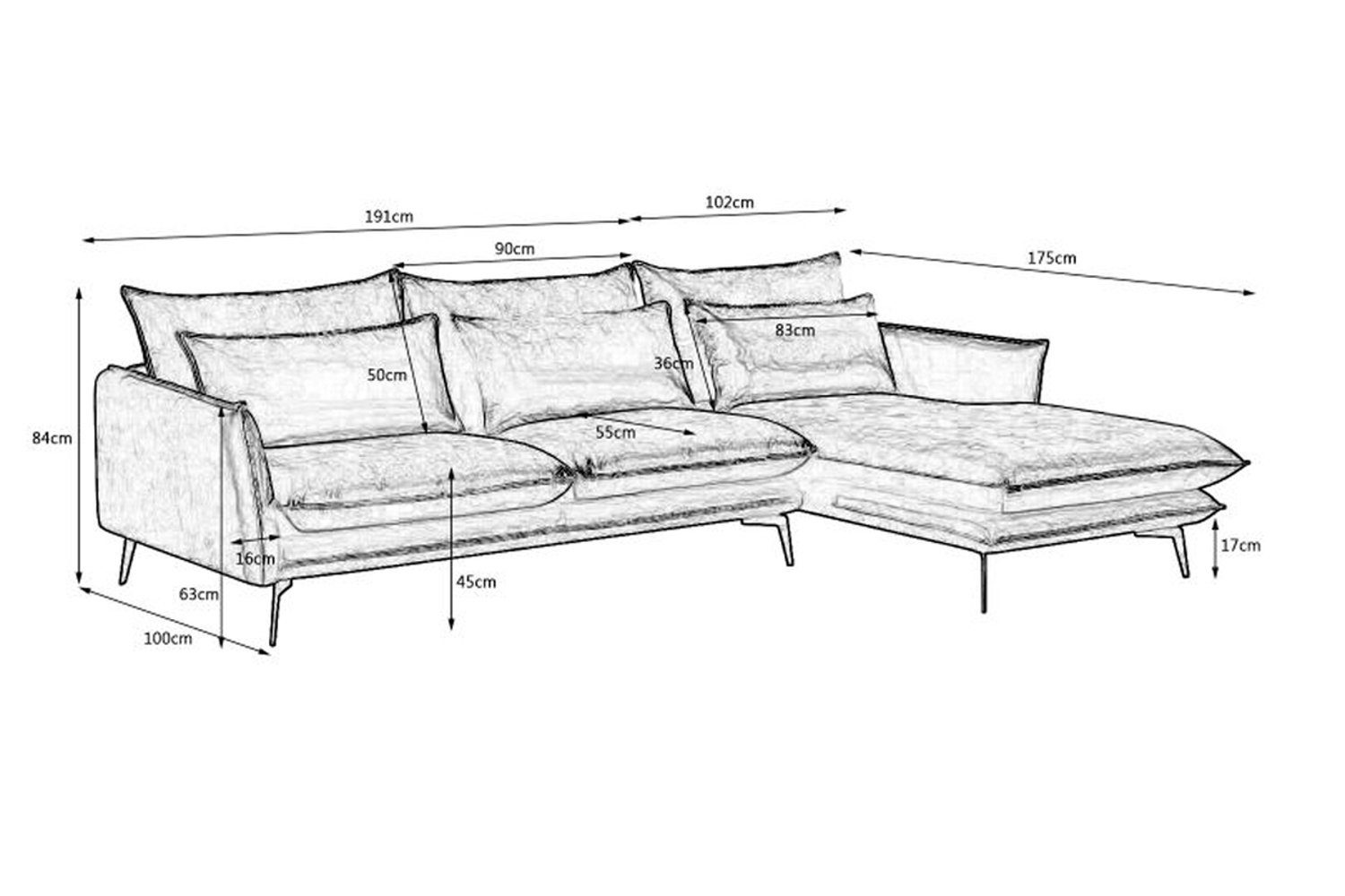 KAWOLA Ecksofa SKYE, Couch L-Form rechts Velvet cognac 293x175 cm günstig online kaufen