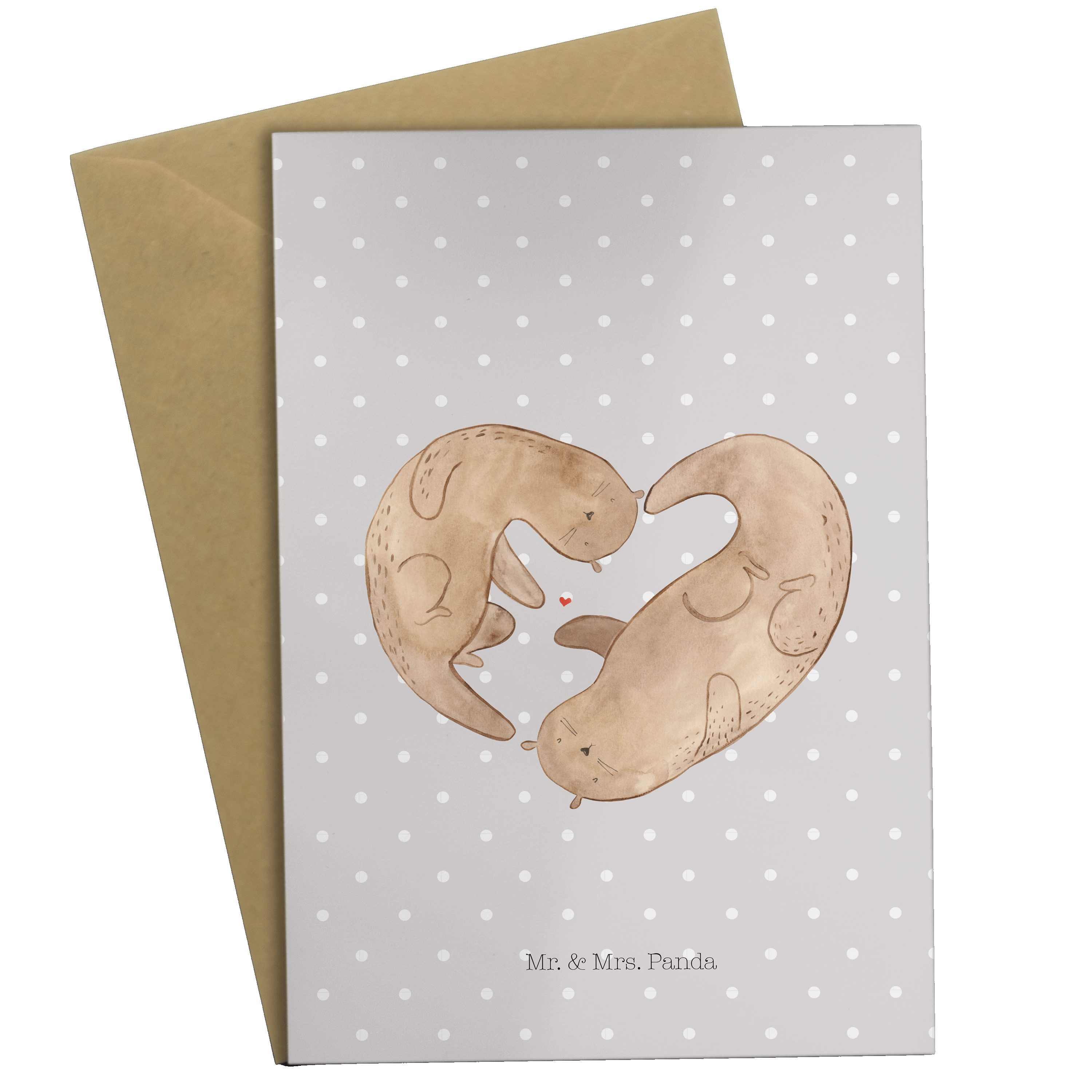 Mr. & Mrs. Panda Grußkarte Otter Herz - Grau Pastell - Geschenk, Karte, Bessere Hälfte, Seeotter