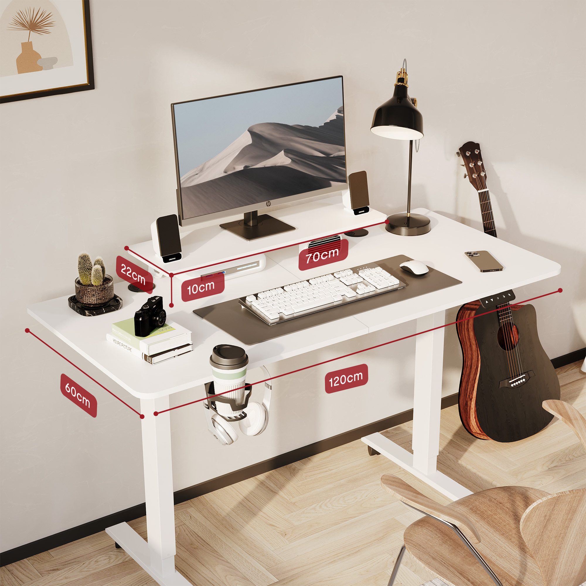 SANODESK Schreibtisch Elektrisch höhenverstellbarer Schreibtisch, Ergonomisches Design, 140/120 cm Breit, 60 cm Tief