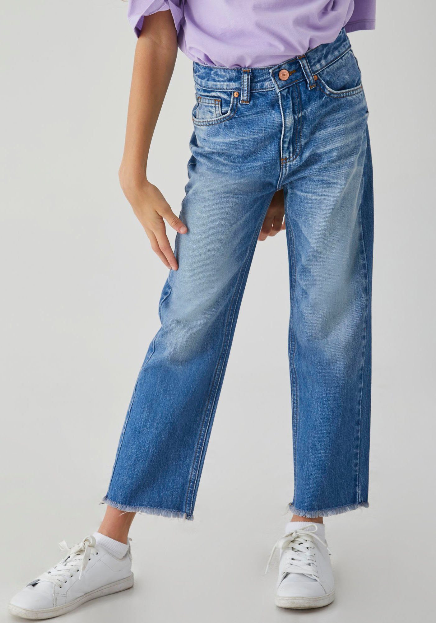 GIRLS Jeans LTB mit OLIVA am Beinabschluß, Weite Fransenkante for