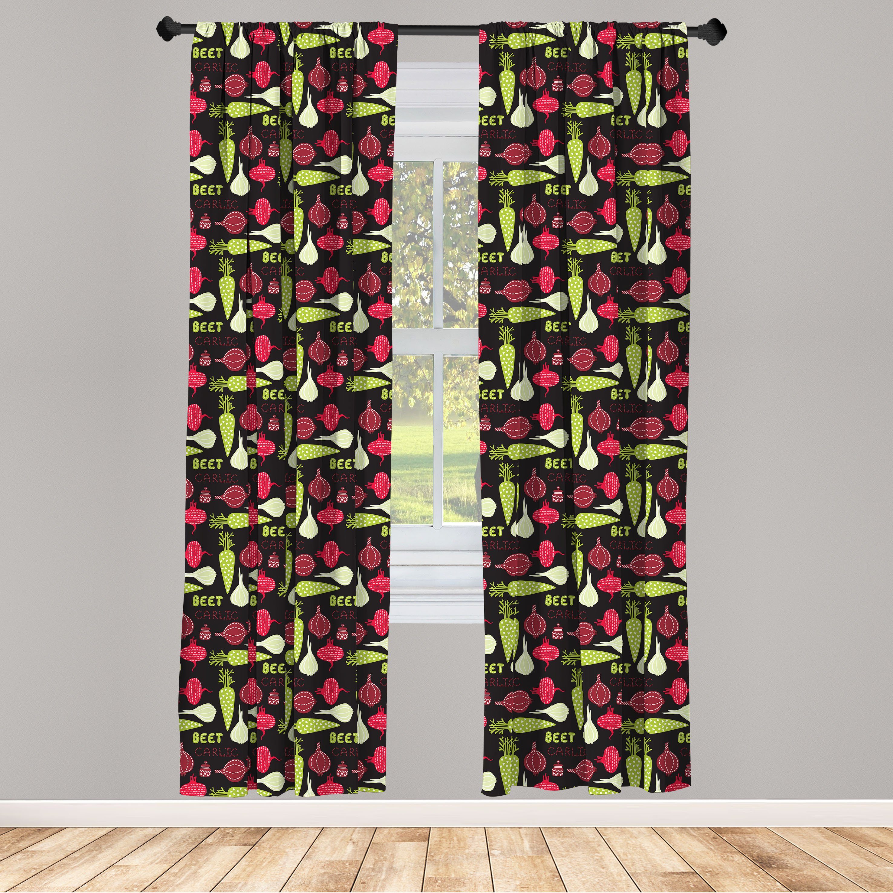 Gardine Vorhang für Wohnzimmer Linien Abakuhaus, Microfaser, Schlafzimmer Herz-gestrichelte Gemüse Dekor