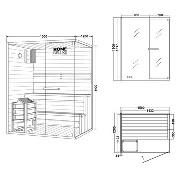 HOME DELUXE Sauna SHADOW - L, BxTxH: 150,00 x 120,00 x 190,00 cm, für bis zu 3 Personen, inkl. 4,5 kW Saunaofen, hochwertige Fichte