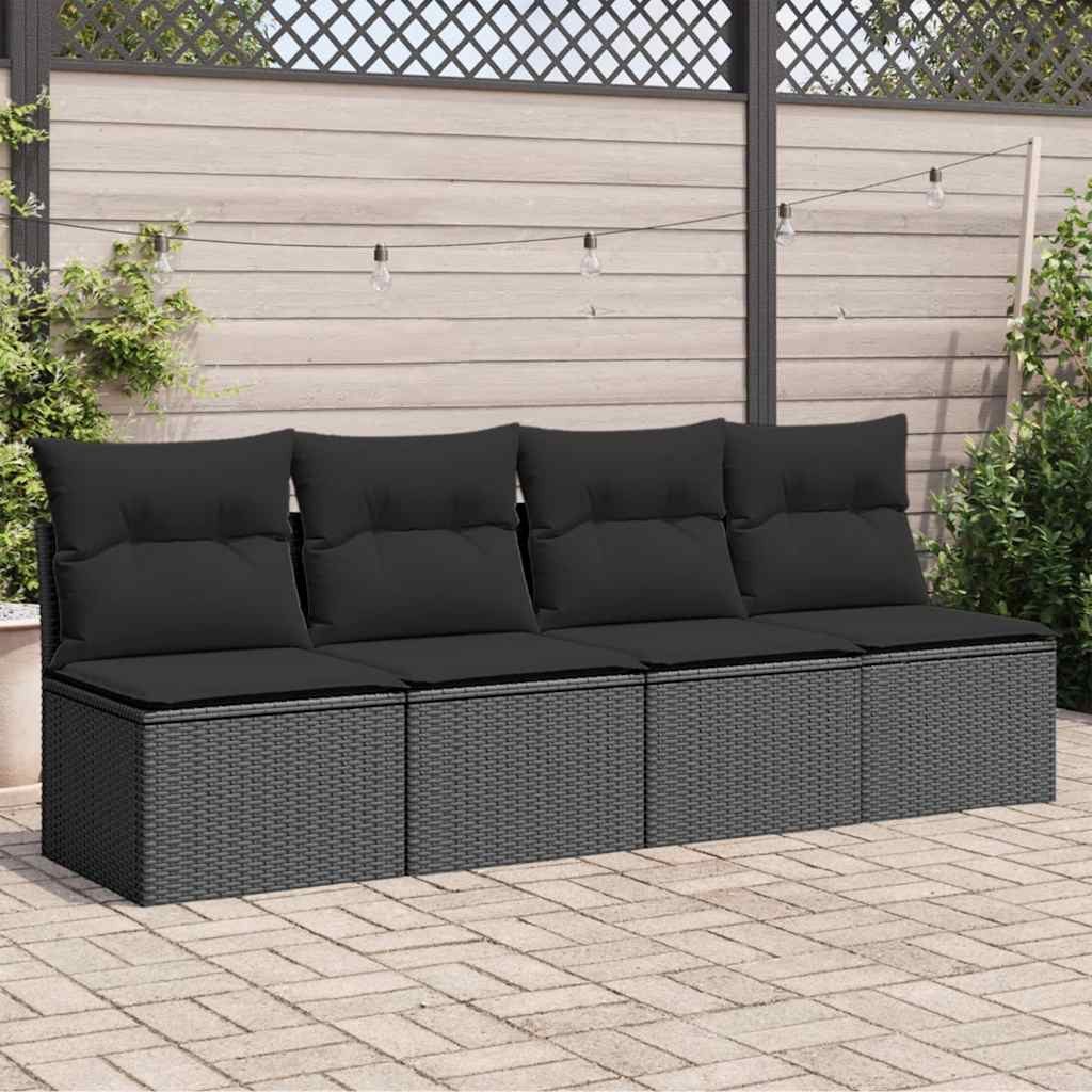 vidaXL Loungesofa Gartensofa mit Kissen 4-Sitzer Schwarz Poly Rattan, 1 Teile