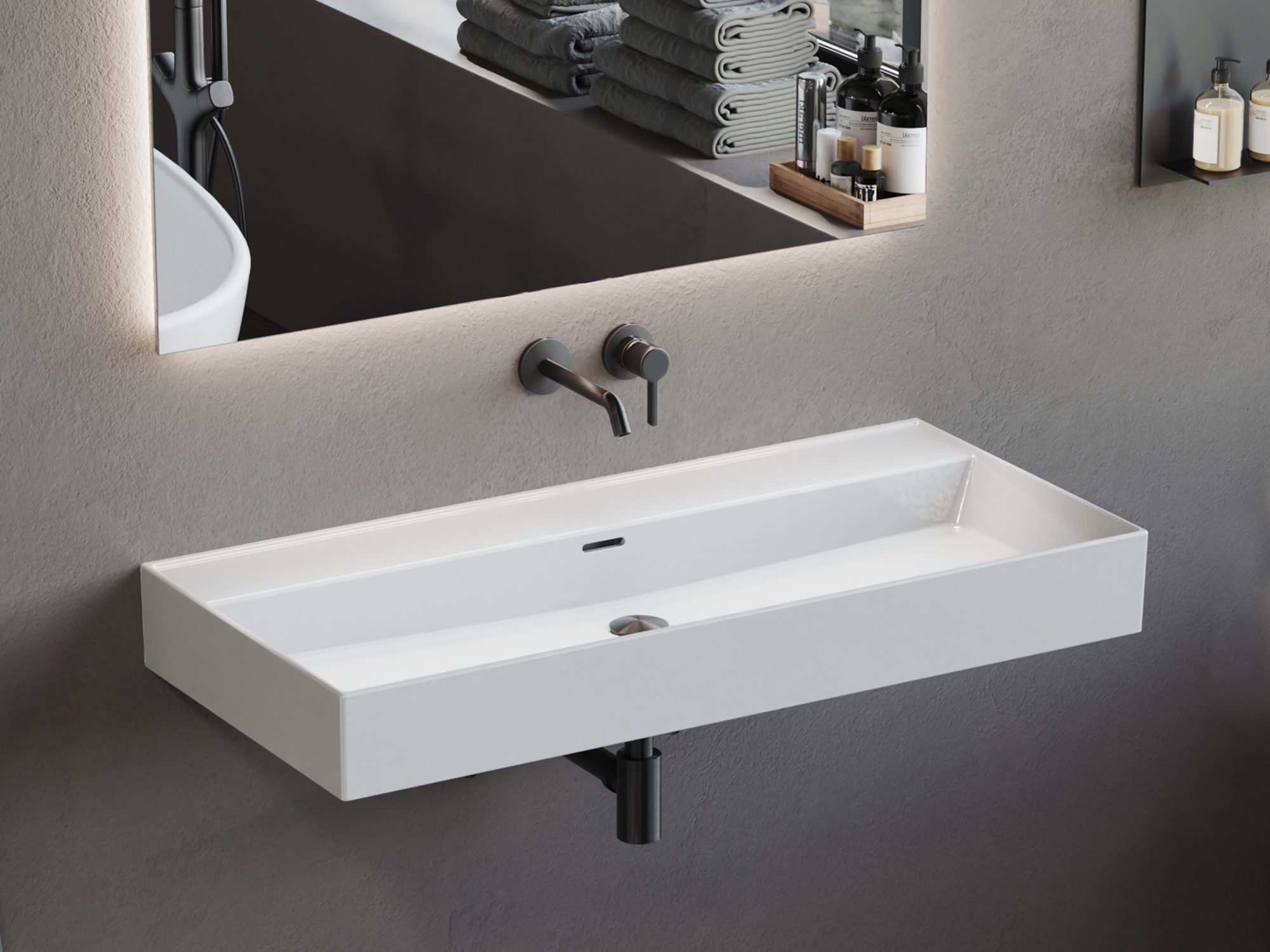 Aqua Bagno Waschbecken Aqua Bagno Loft Air Keramik-Waschtisch 100 cm – ohne Hahnlochbohrung (Packung)