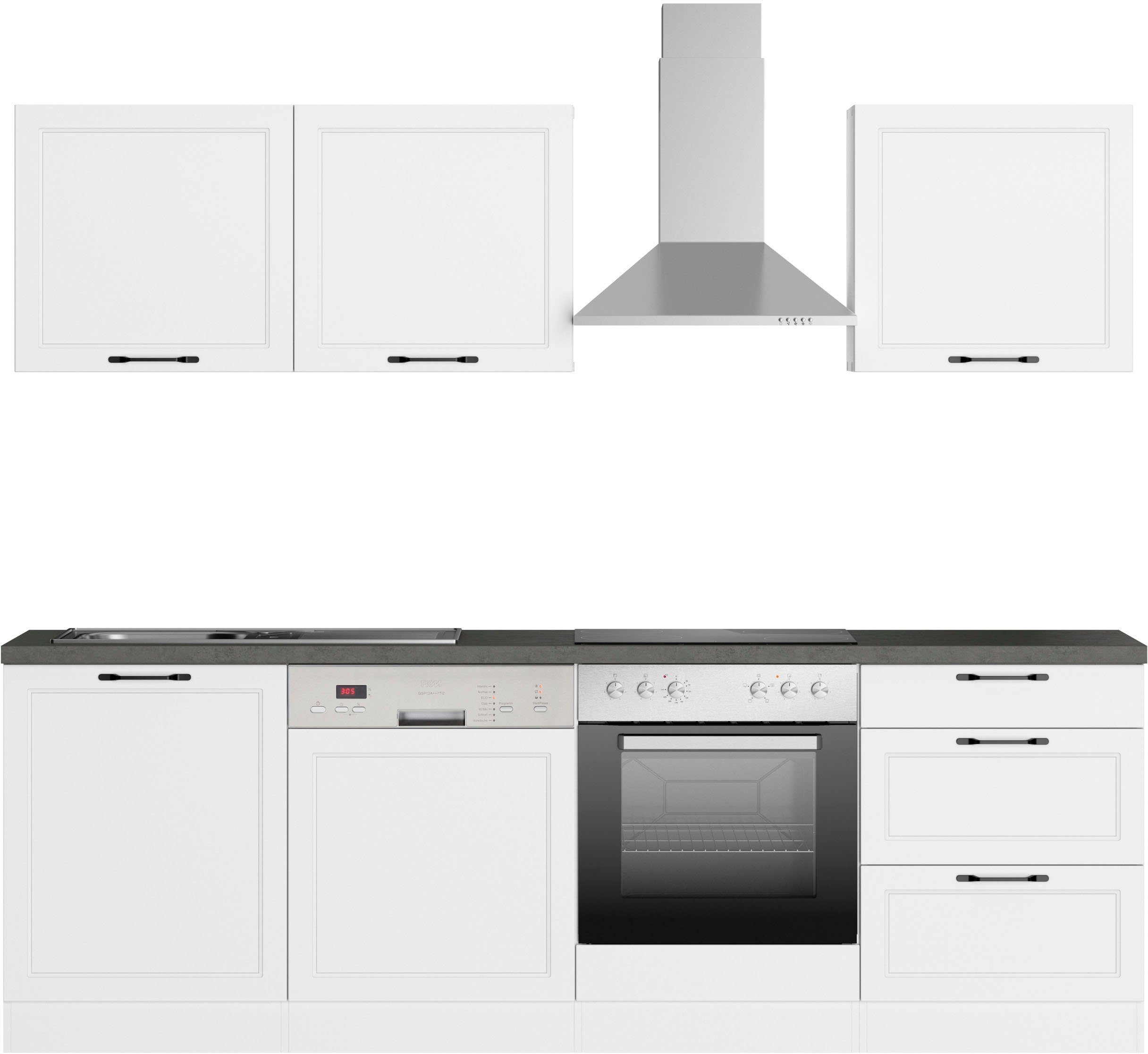 KOCHSTATION Küchenzeile KS-Lani, mit MDF-Fronten, Breite 240 cm, wahlweise mit E-Geräten, Höhen-Ausgleichsfüße 0-4 cm