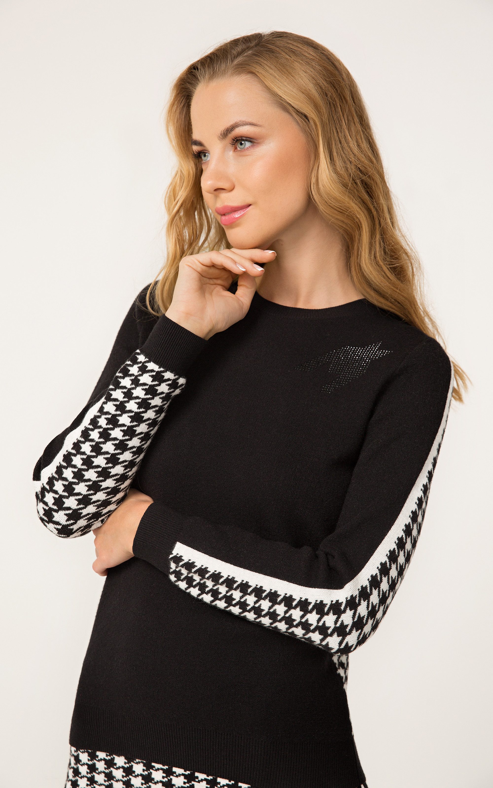 Passioni Strickpullover mit Hahnentritt-Details günstig online kaufen