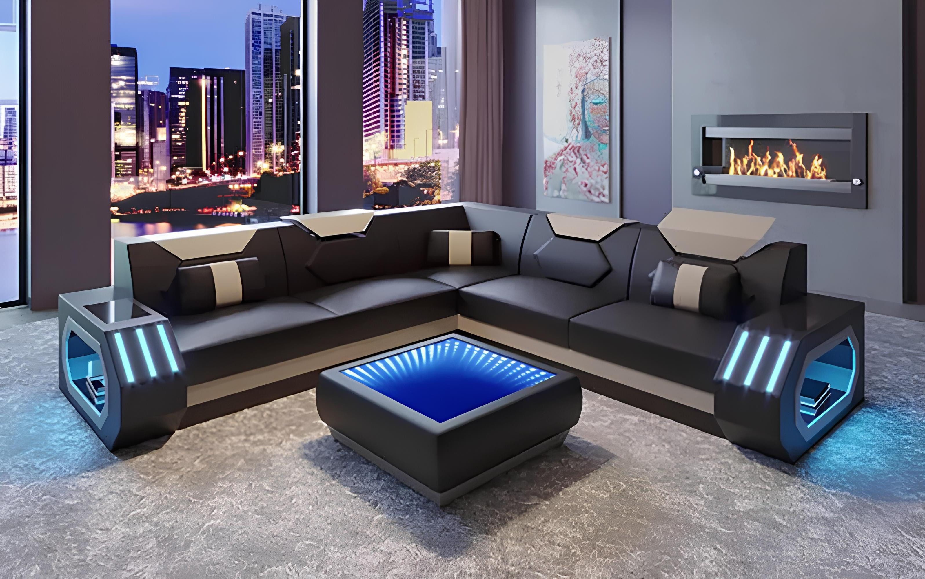 Xlmoebel Ecksofa Elegantes Leder-Ecksofa in L-Form mit passendem Tisch, Hergestellt in Europa