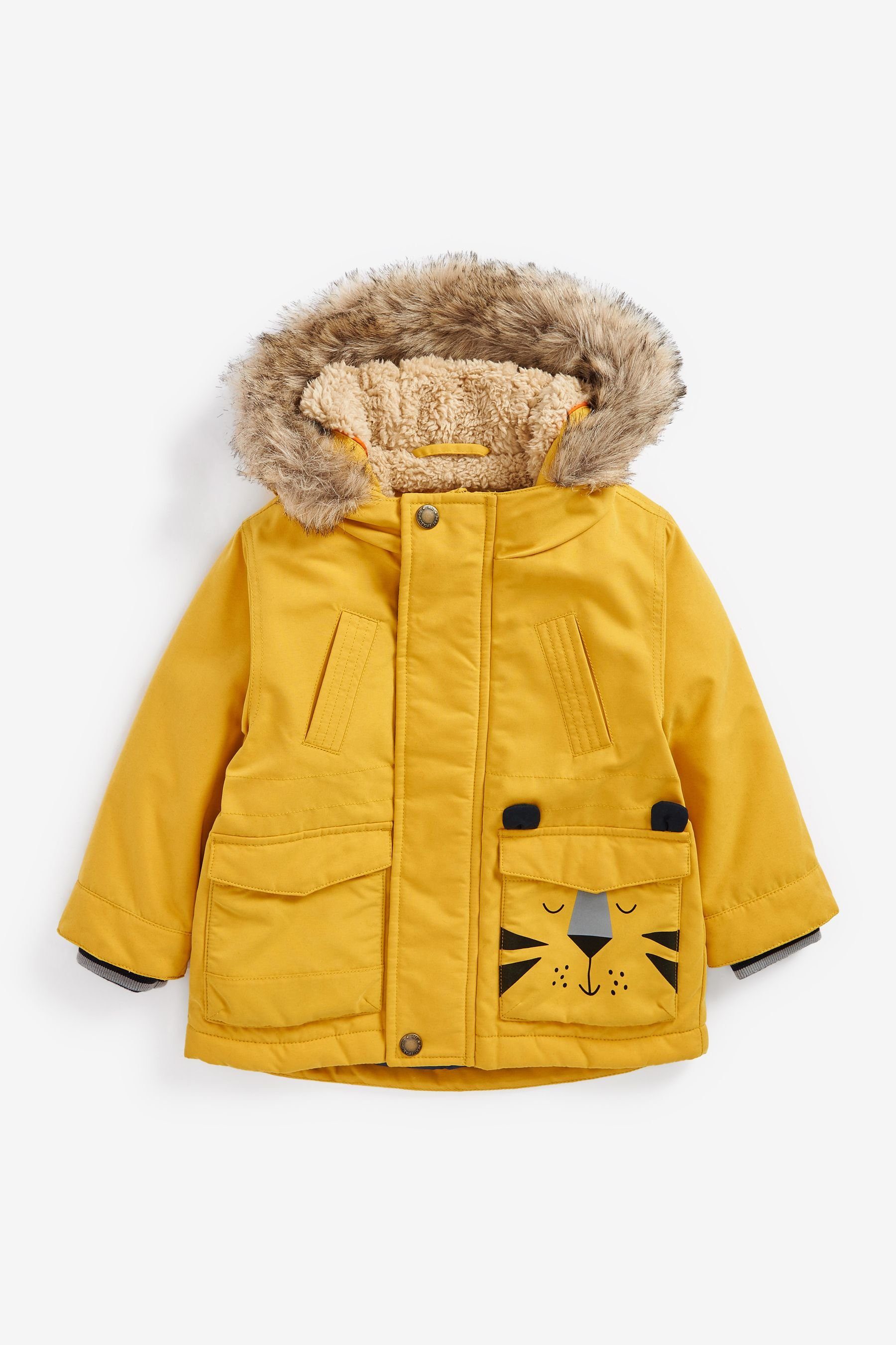 Next Steppjacke Parka Mantel mit Kapuze aus Kunstfell 1 St