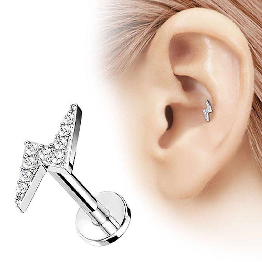 Taffstyle Piercing-Set Tragus Ohr Knorpel Helix Piercing Kristall Blitz, Stecker Blitz Glitzer Kugeln Ohr Cartilage Ohrpiercing Barbell Stab Silber