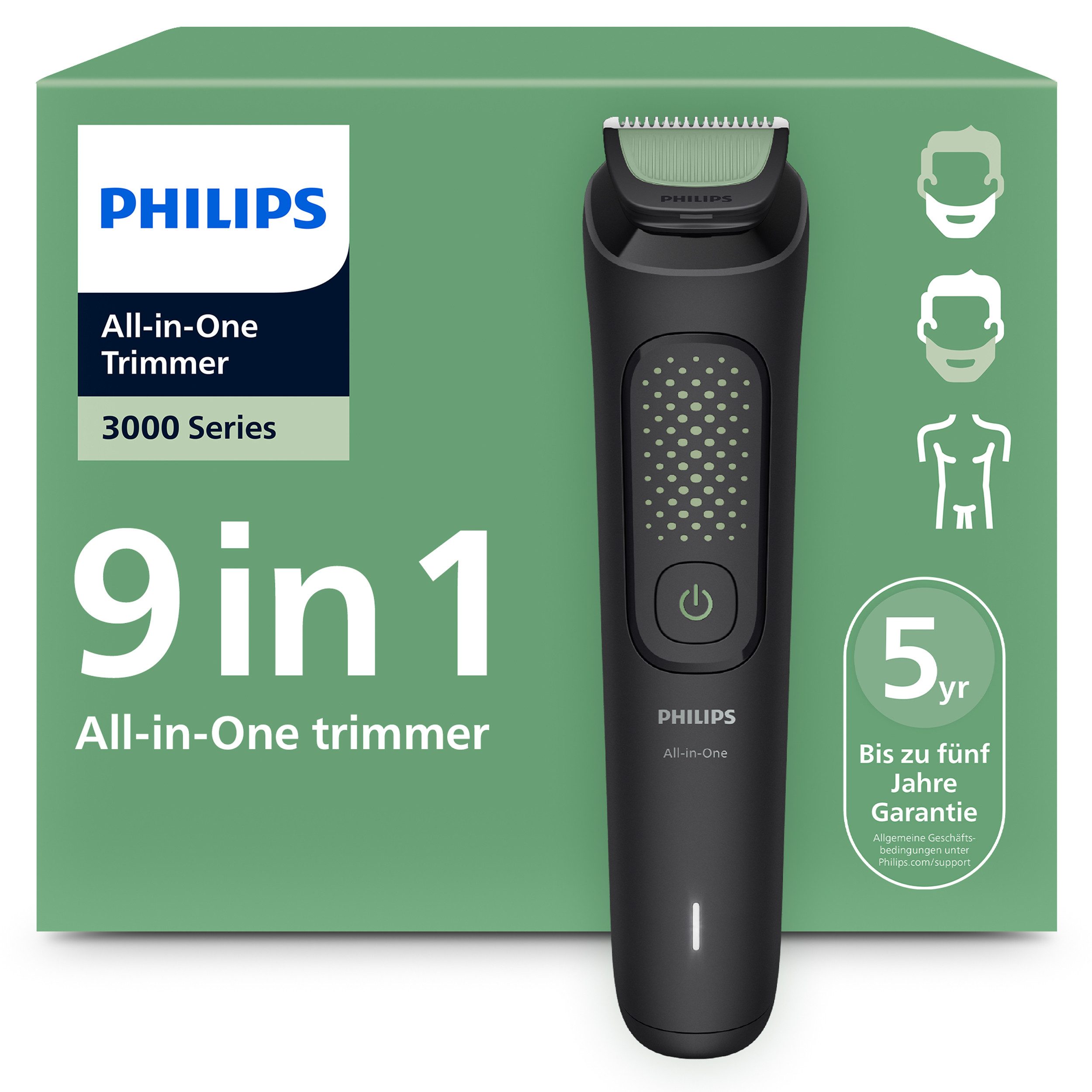 Philips Multifunktionstrimmer Series 3000 MG3945/15, 9-in-1-Trimmer für Gesicht, Körper und Kopfhaare