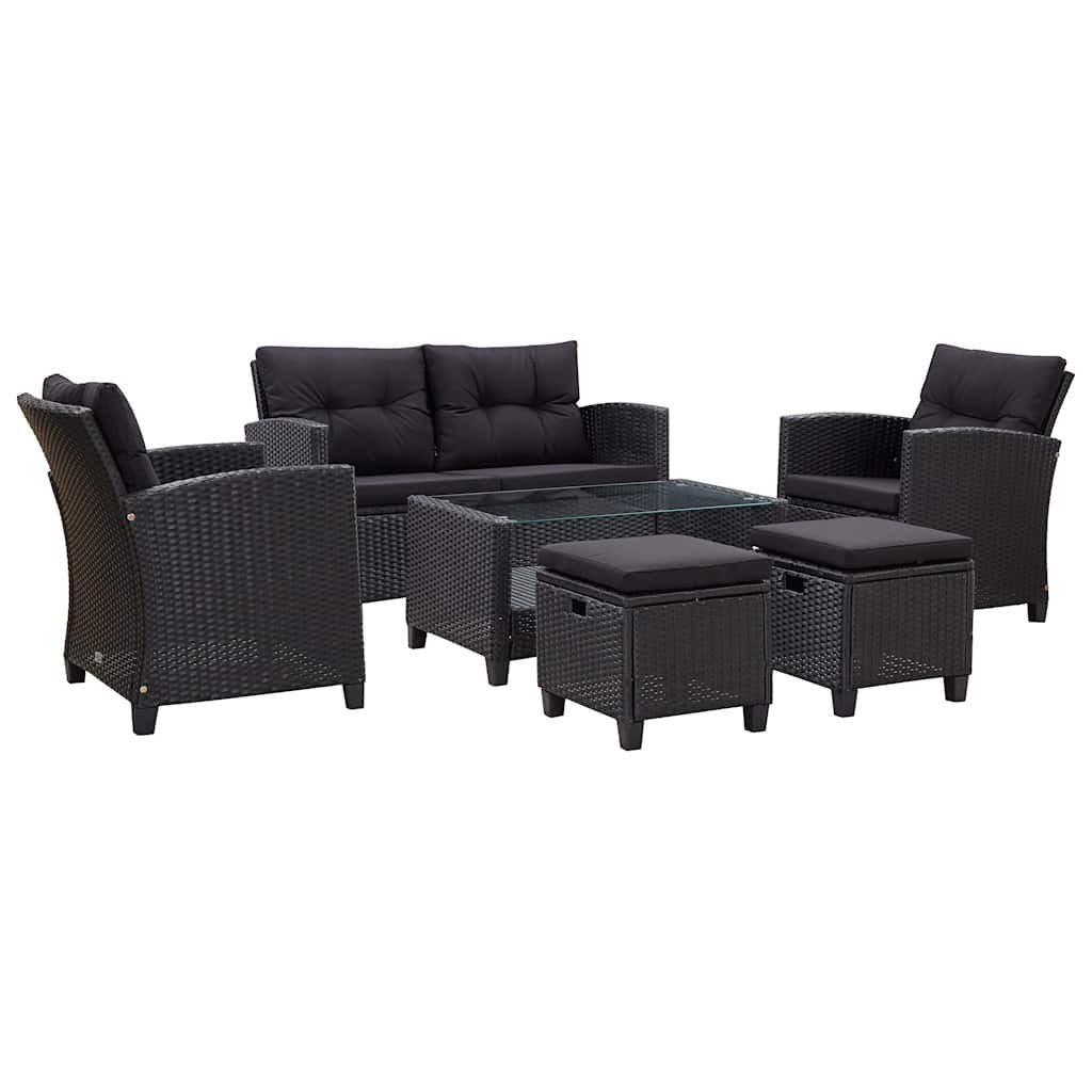 vidaXL Loungesofa 6-tlg. Garten-Sofagarnitur mit Auflagen Poly Rattan Schwarz, 6 Teile