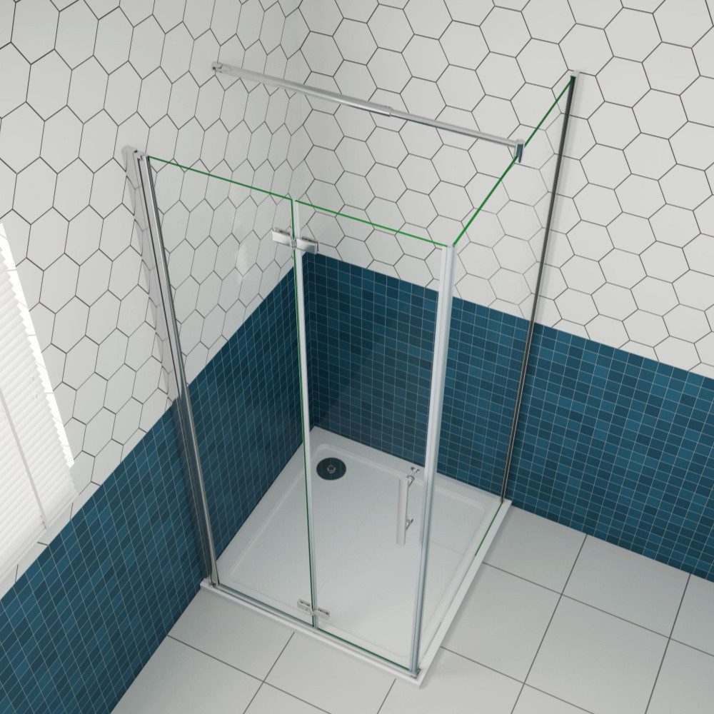 Duschparadies Eckdusche 195cm Scharniertür Falttür 6mm ESG Chrom Stabilisationsbügel Duschtür, BxT: 70x70 cm, Sicherheitsglas, ebenerdiger Einbau möglich