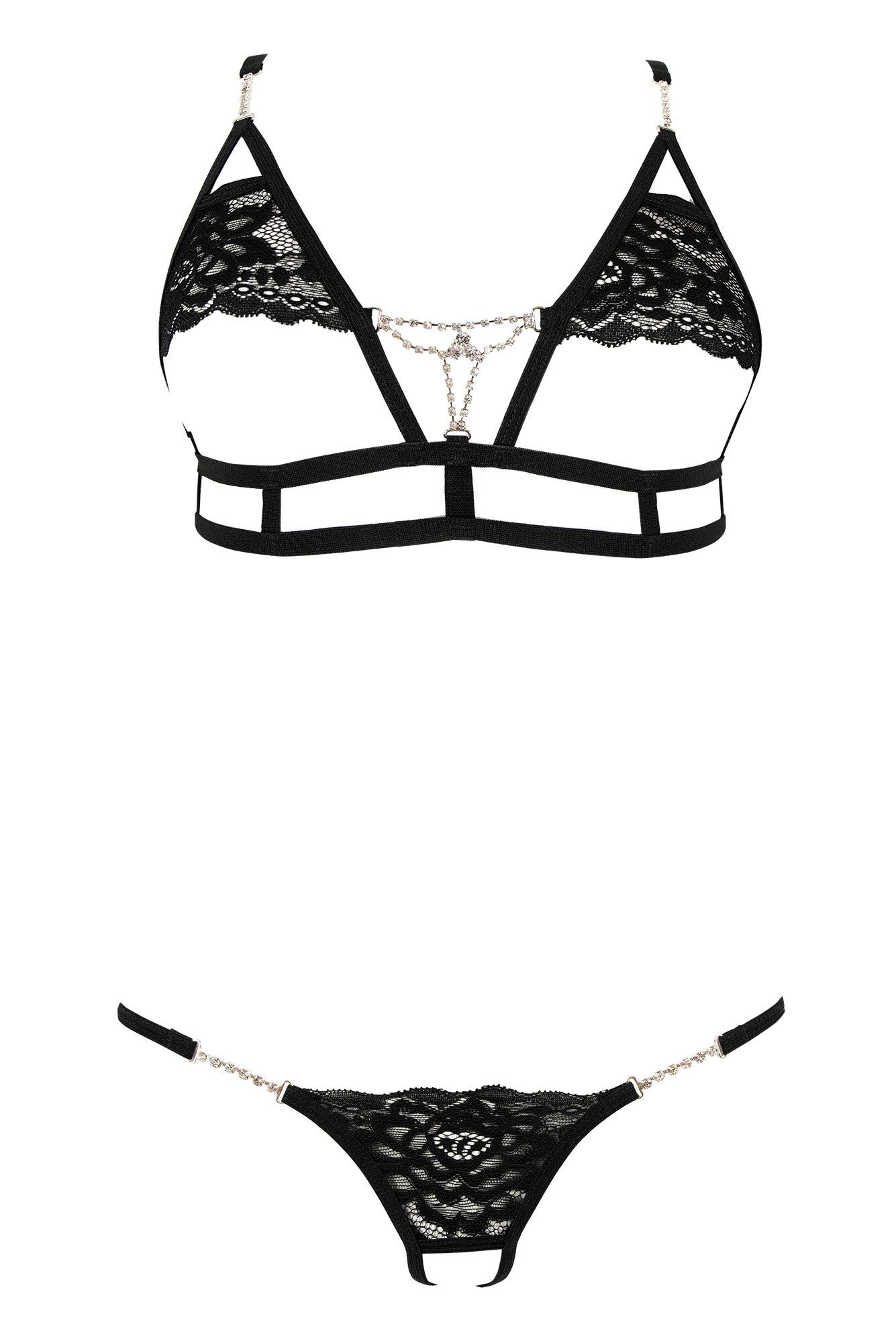 Anais apparel Set: Dekolleté-BH Damen Dessous Set BH und String aus Gummibänder und Spitze transparent