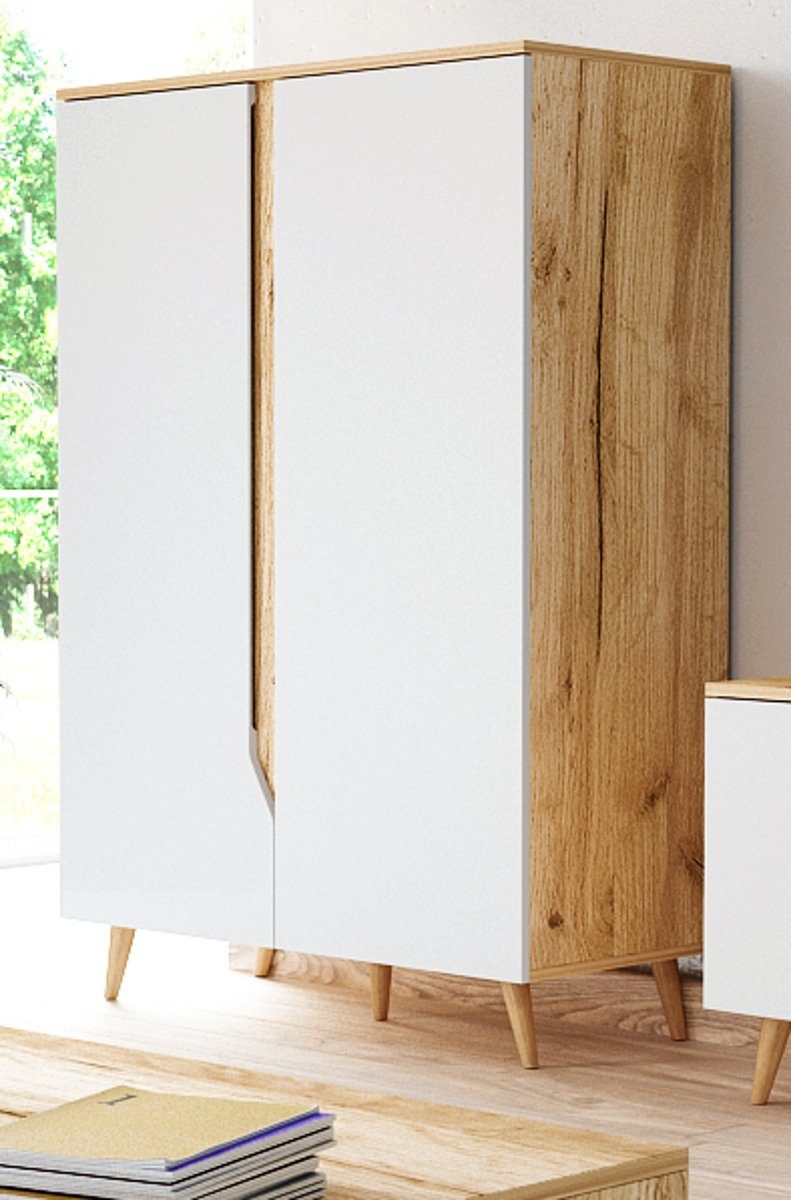 GuenstigEinrichten Highboard Craft (Midi-Schrank in mit 6 132 grifflosen Stauraum-Fächer Türen, cm), Gold 90 weiß, Eiche mit x
