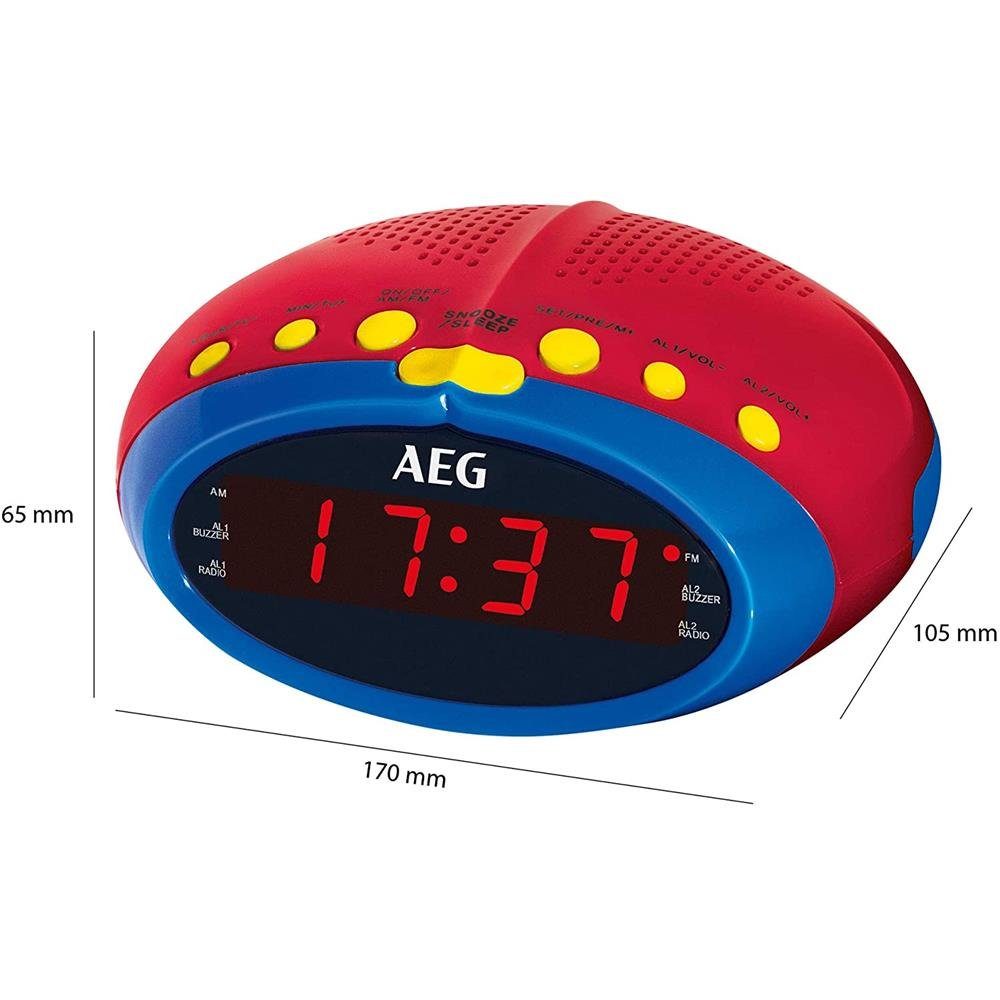 AEG Radiowecker MRC 4143 Kinderwecker Uhr, rot/blau, LED-Display, Einschlaffunktion, große Anzeige