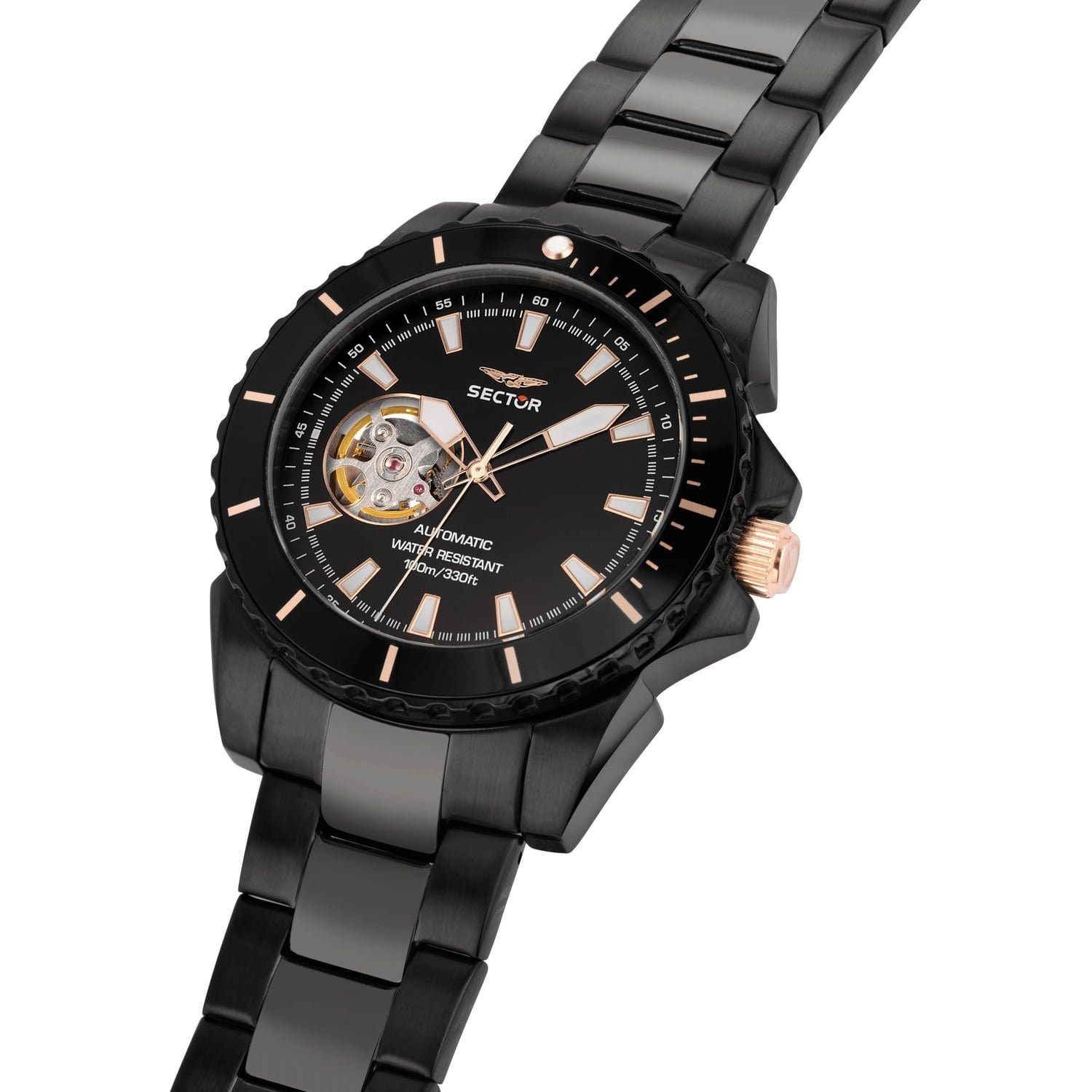 Edelstahlarmband Herren Herren Sector Armbanduhr Quarzuhr Armbanduhr Analog, Casual Sector schwarz, rund, (43mm), groß