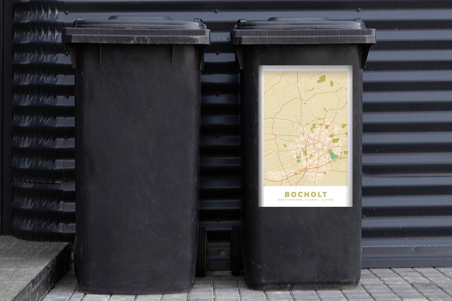 Abfalbehälter - Container, Mülleimer-aufkleber, - Mülltonne, Karte Bocholt - Jahrgang Stadtplan Sticker, MuchoWow St), Wandsticker (1