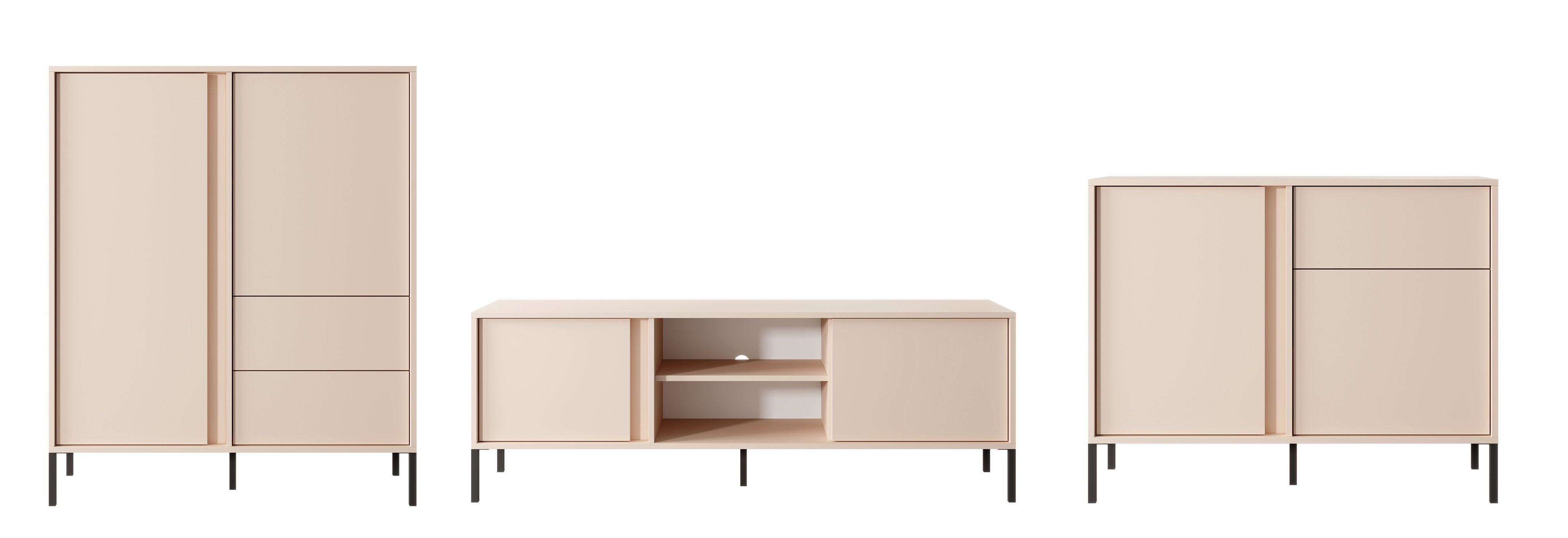 Furnix TV-Schrank, Wohnwand H123,4 DASTI Mediawand T39,5 Komplett-Set, Kommode Beige, x cm B359,7 Highboard, 2 x 3-tlg.