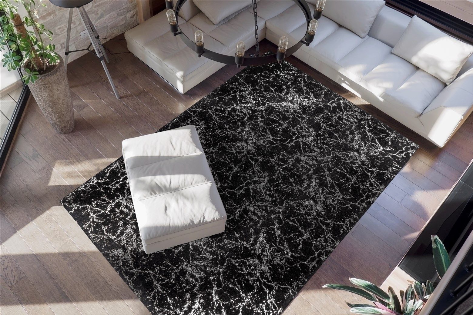 Kayoom Teppich in Schwarz / Silber, 100% Polyester - 170x120cm (LxB)