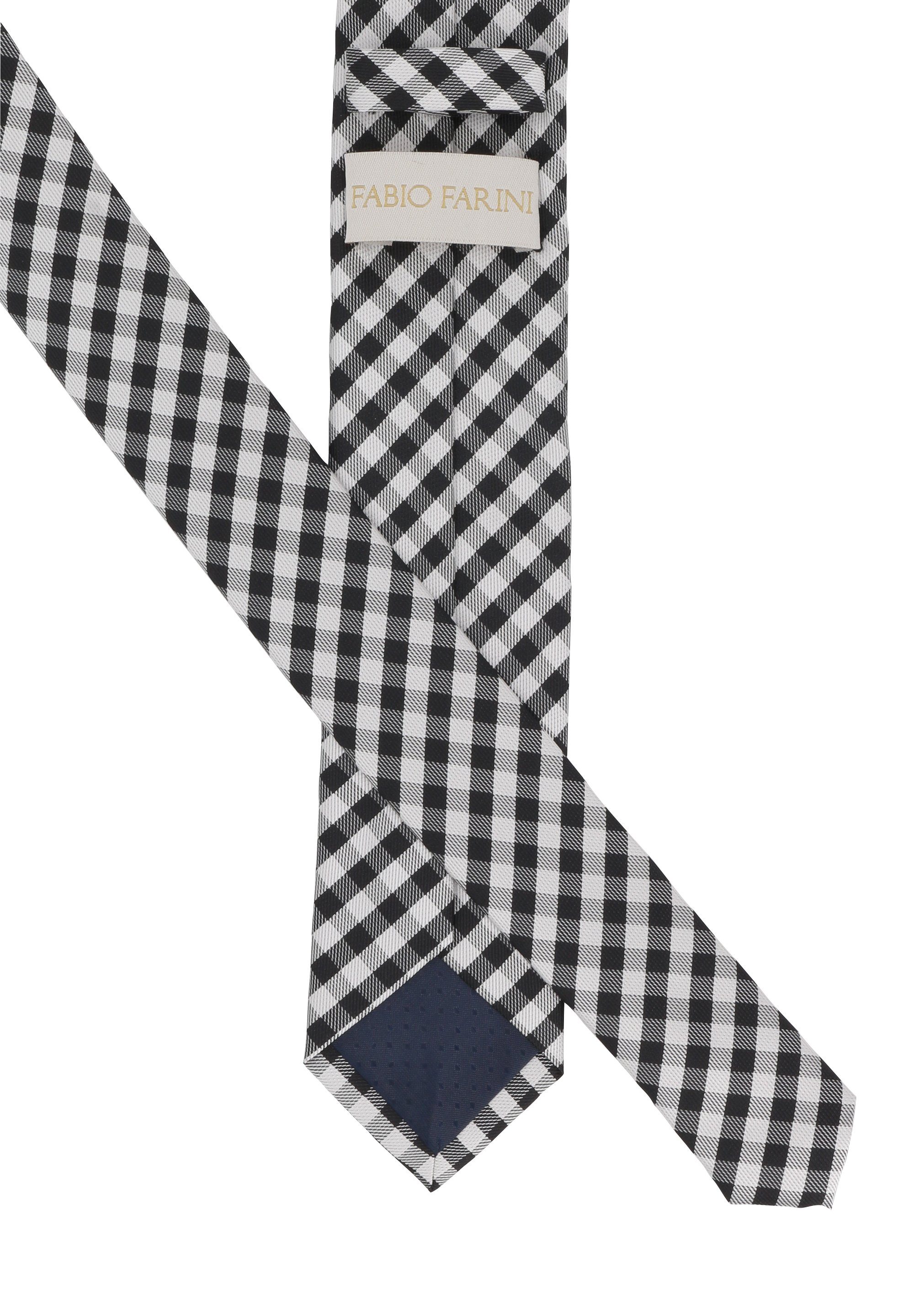 - oder Schmal Krawatte (ohne (6cm), Breite Schlips 6cm Farini Fabio karierte 8cm Herren Box, in Schwarz/Schneeweiß Kariert) Krawatte