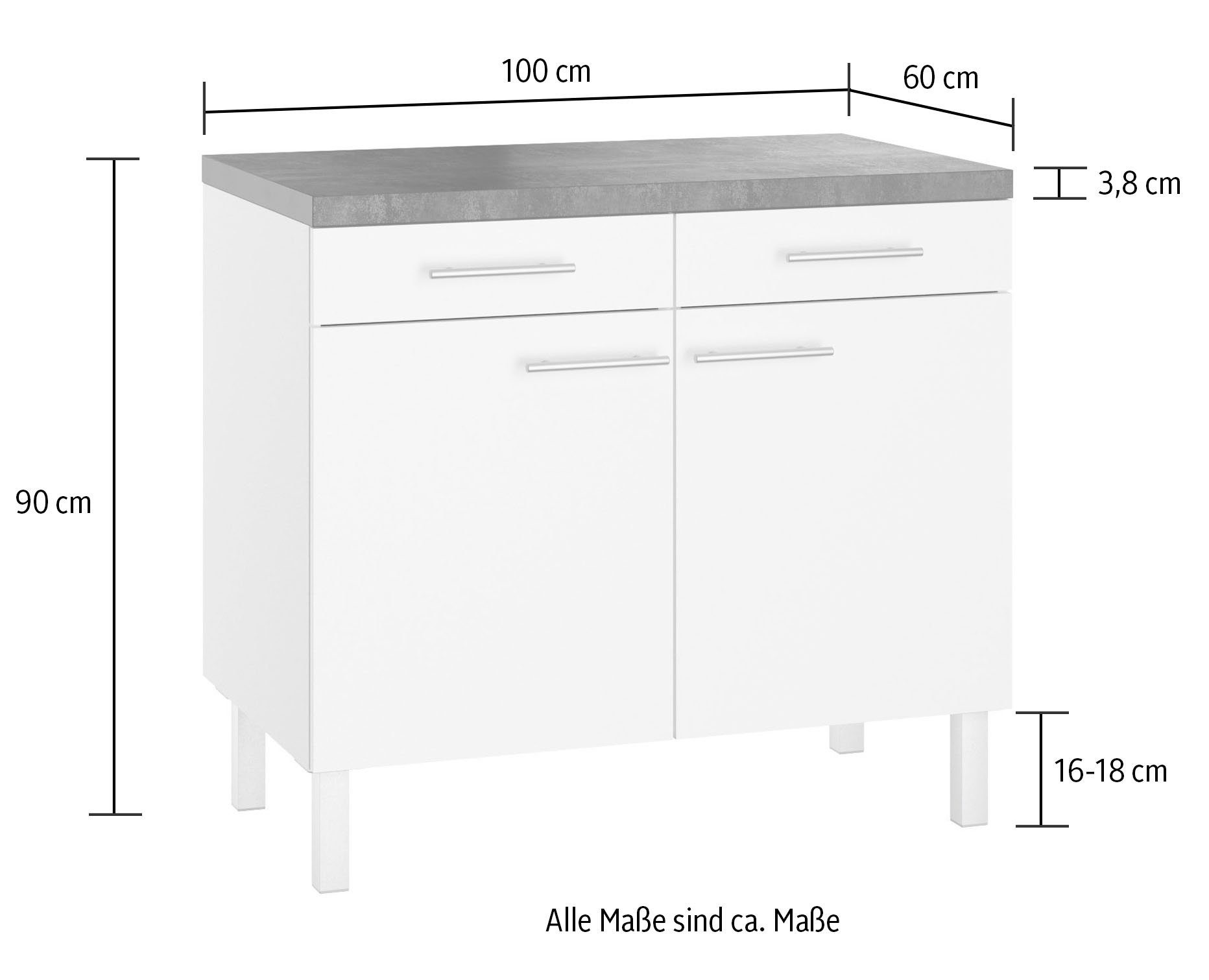 OPTIFIT Unterschrank Lilly2 Breite cm, Türen, lackiert/weiß/Black weiß Stone Einlegeböden 2 2 100