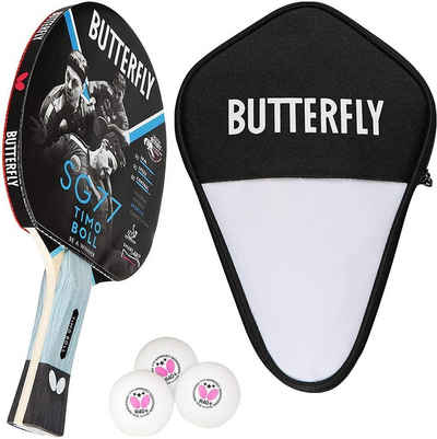 Butterfly Tischtennisschläger 1x Timo Boll SG77 + Cell Case 1 + Bälle, Tischtennis Schläger Set Tischtennisset Table Tennis Bat Racket