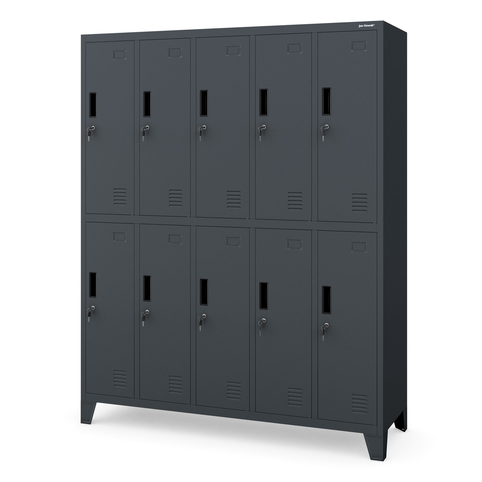 Jan Nowak Mehrzweckschrank Metall Kleiderspind 136 cm BARTEK 10 Fächer abschließbar 172 cm (Umkleideschrank BHP Arbeitsraum Produktion Magazin Sozialraum, 0,6 mm 172 x 136 x 45 cm Wandmontage Kleiderstange 30 kg 66 kg) Lüftungsschlitze Namensschildhalter USB-Montage möglich 18 Farben