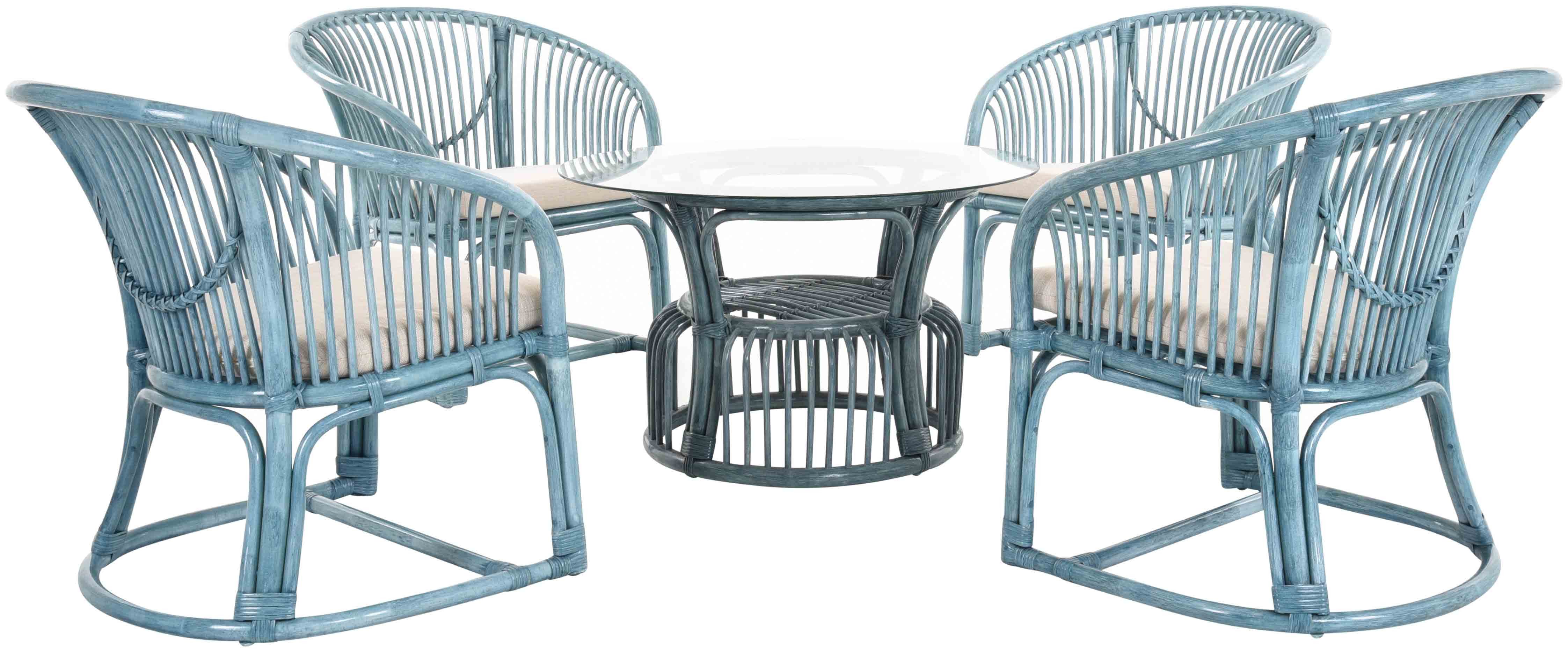 Krines Home Sitzgruppe Set/5 Gestäbte Rattan Sitzgarnitur Wintergarten Gruppe Rattanmöbel, (5-tlg., 4x Sessel, 1x Tisch), Set für 4 Personen