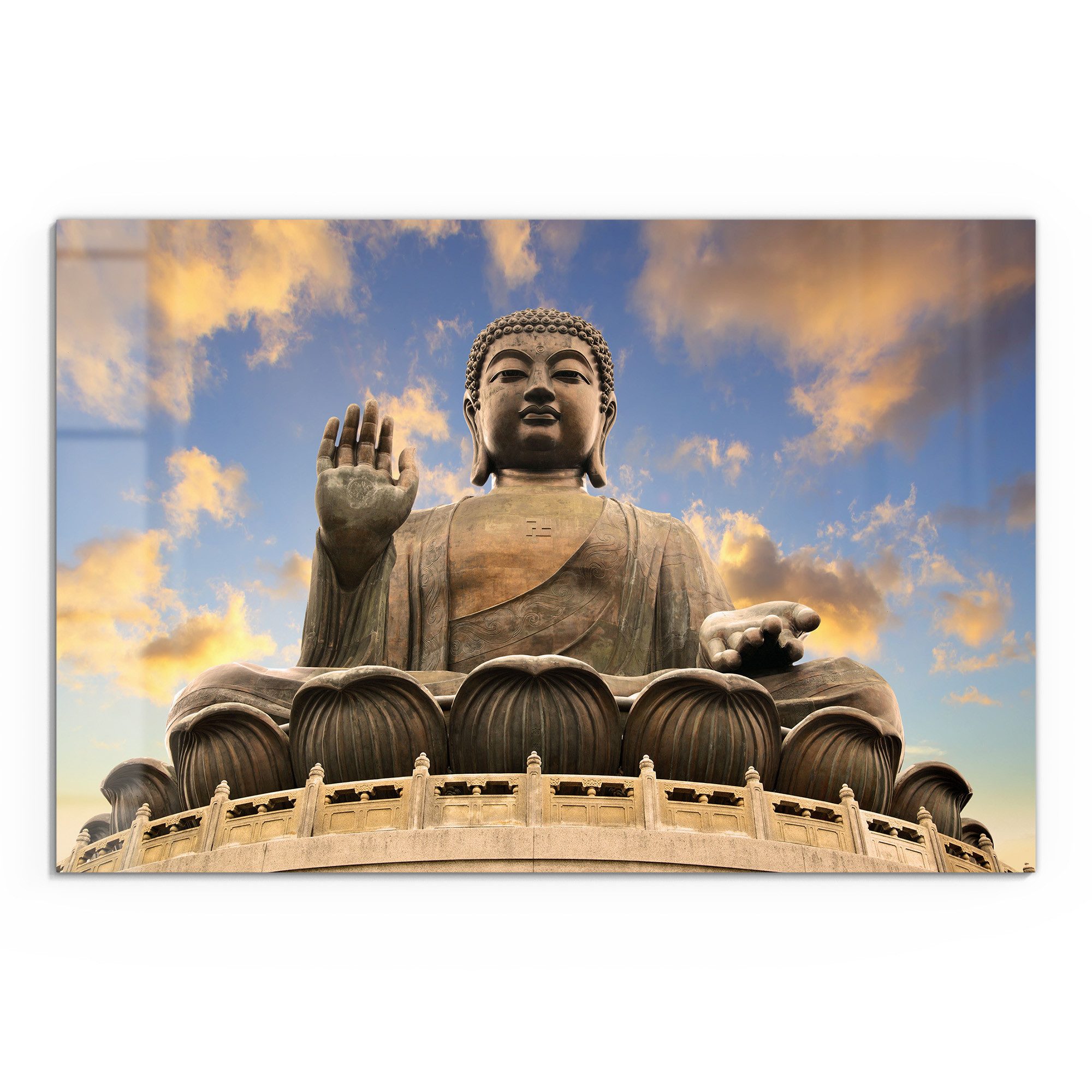 DEQORI Glasbild 'Buddha über Hongkong', 'Buddha über Hongkong', Glas Wandbild Bild schwebend modern