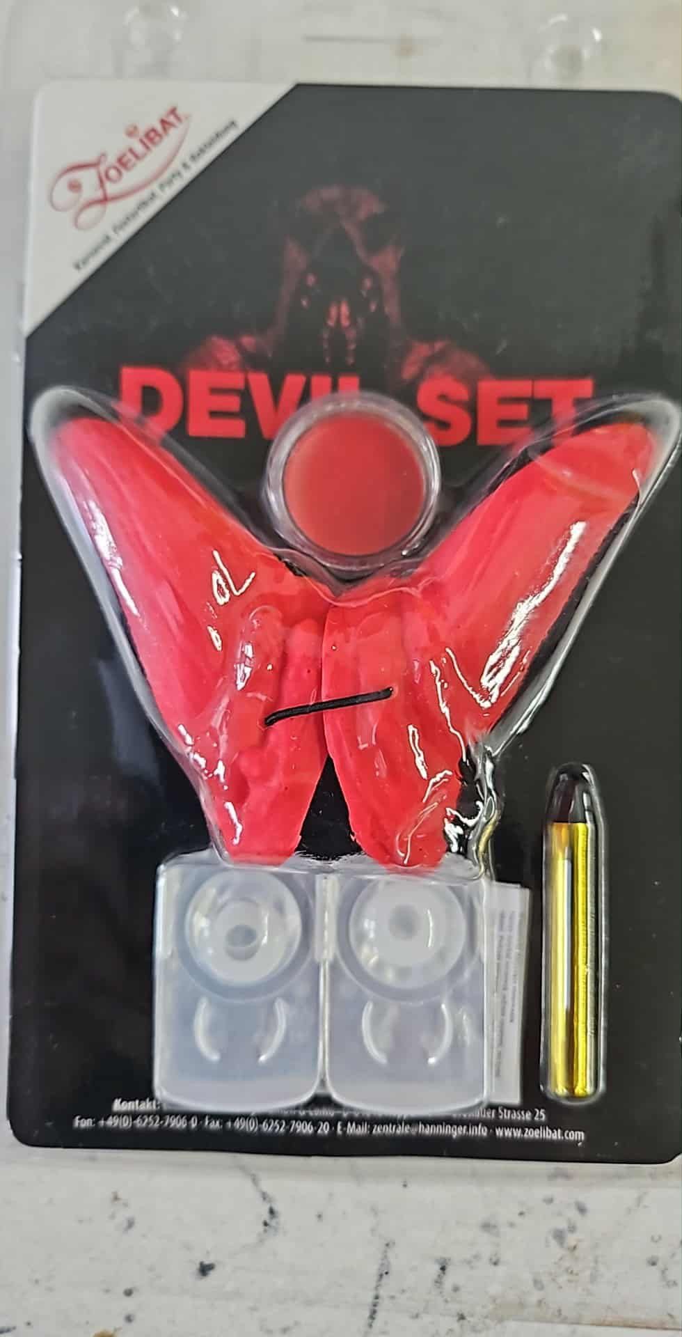 Zoelibat Teufel-Kostüm Teufel Set mit Kontaktlinsen Teufel Hörner Gesichtsfarbe & Zahnschwarz, 4-Tlg Teufel Set